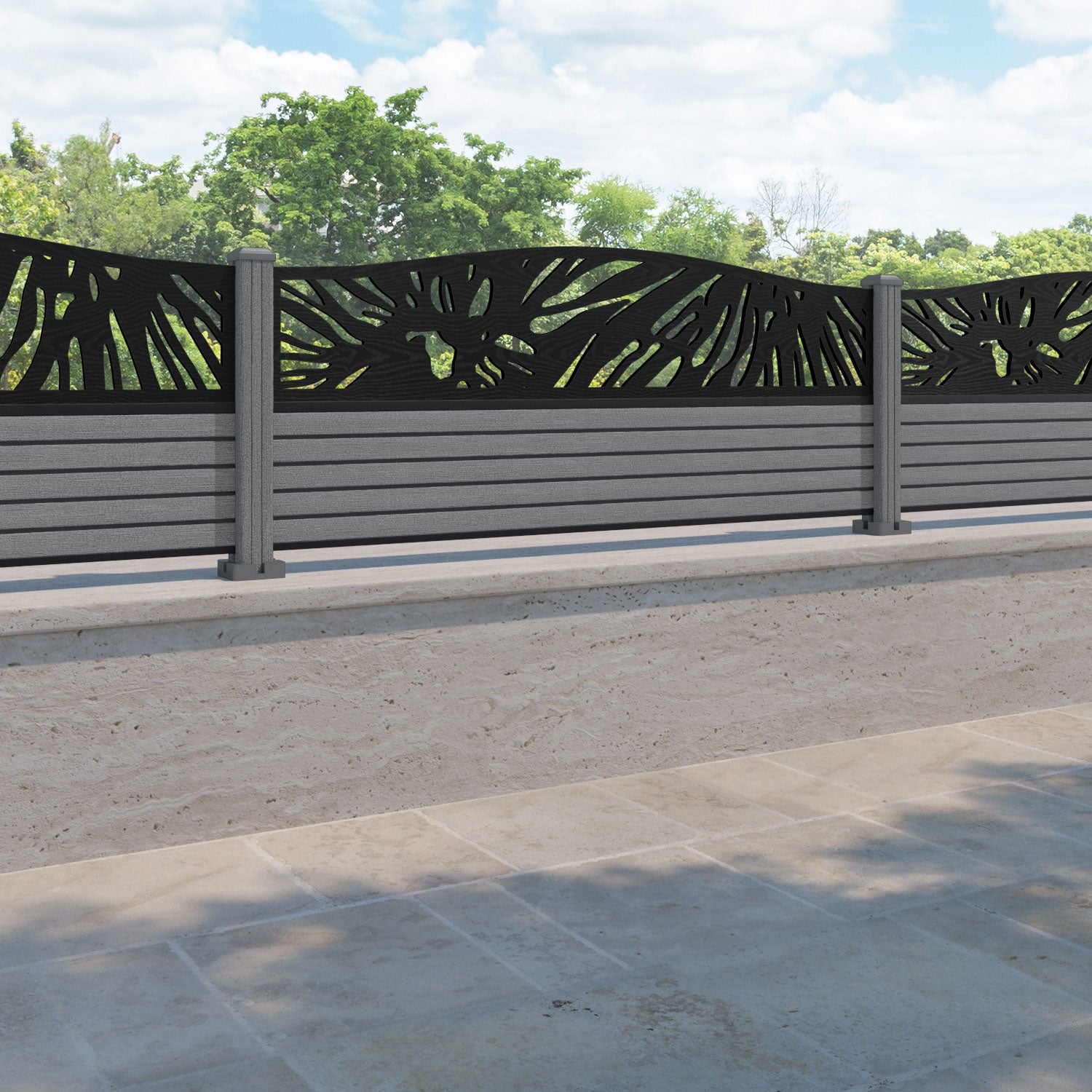 Hudson Poppy Curved Top Fence Panel - Mid Grey - with our composite posts