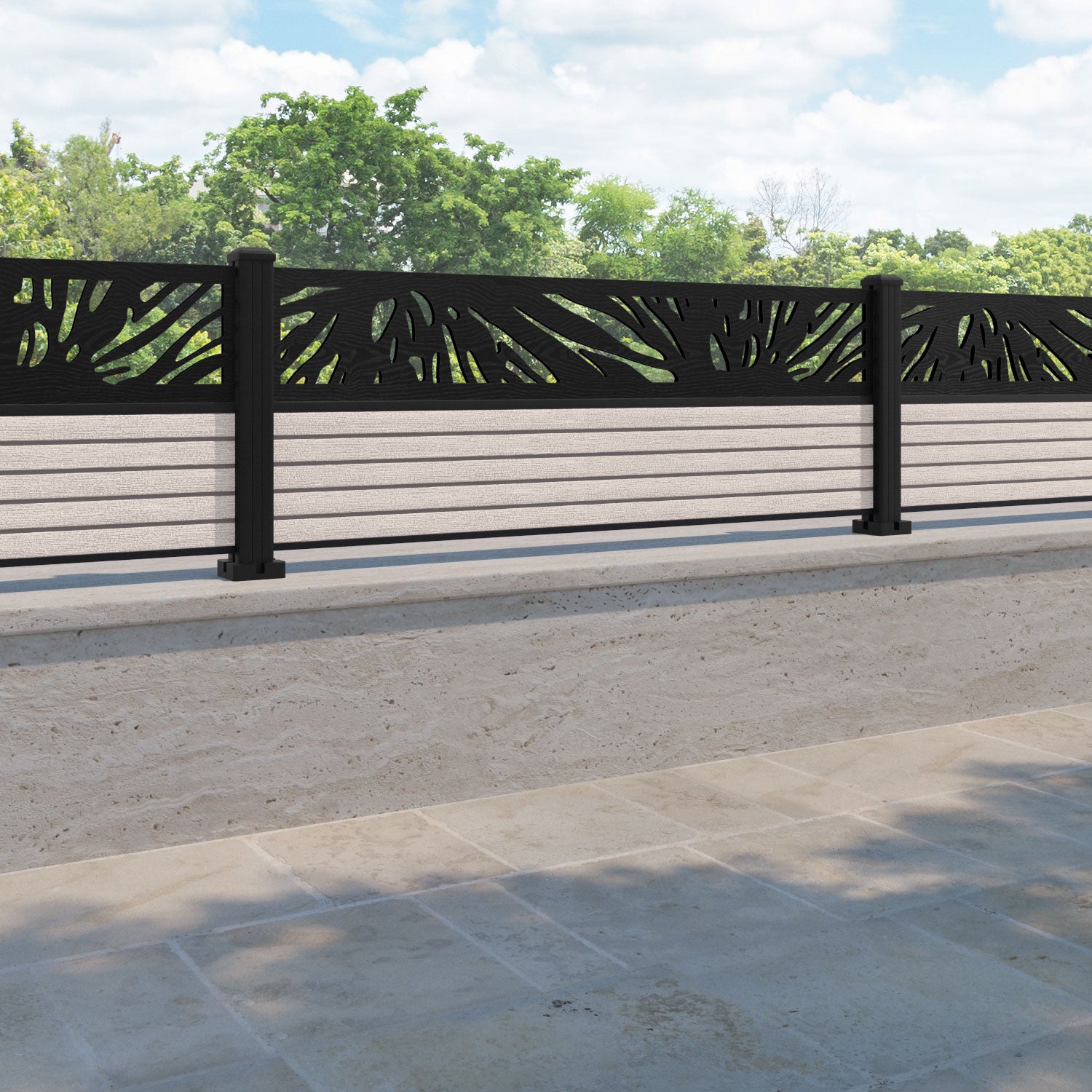 Hudson Poppy Fence Panel - Mid Stone - with our aluminium posts