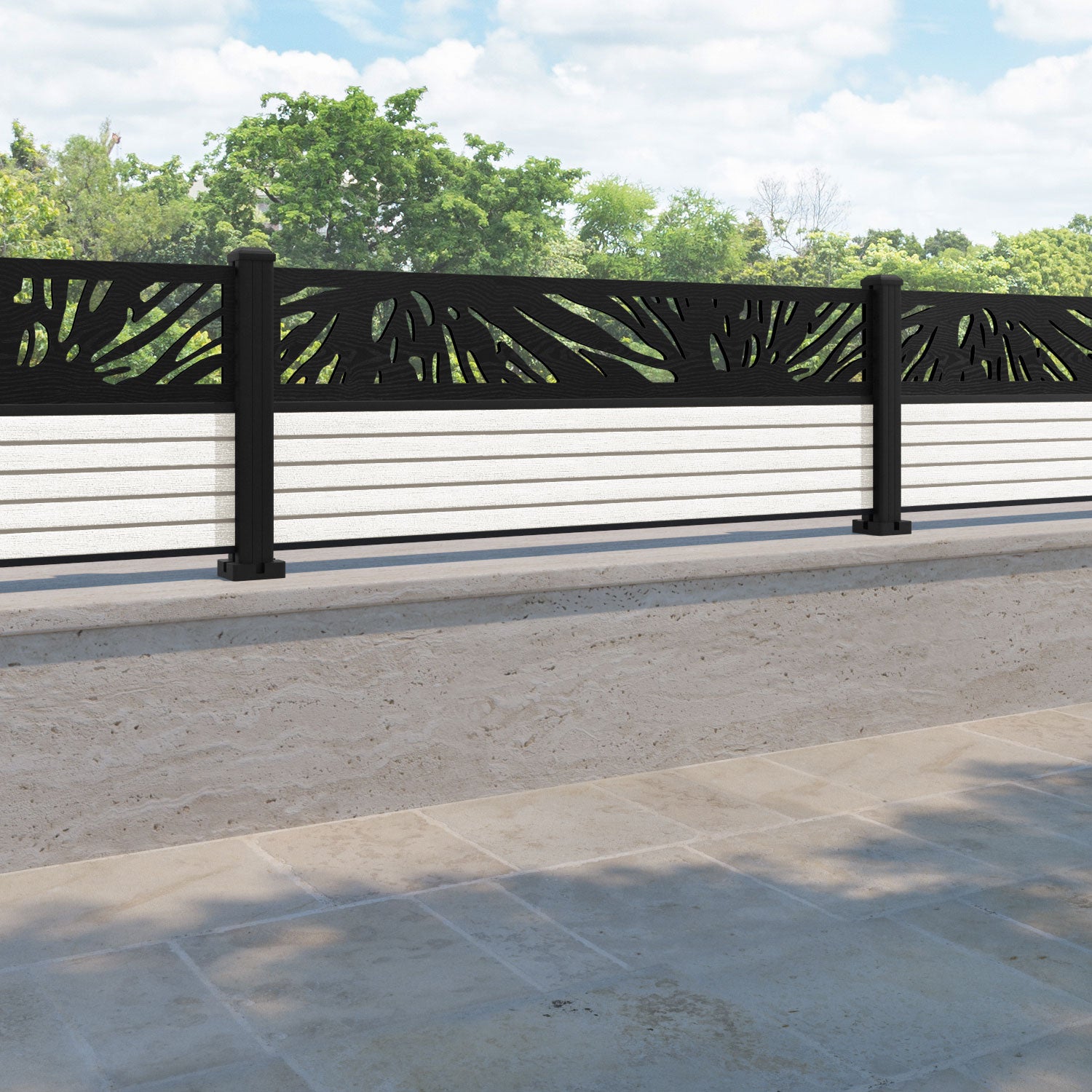 Hudson Poppy Fence Panel - Light Stone - with our aluminium posts