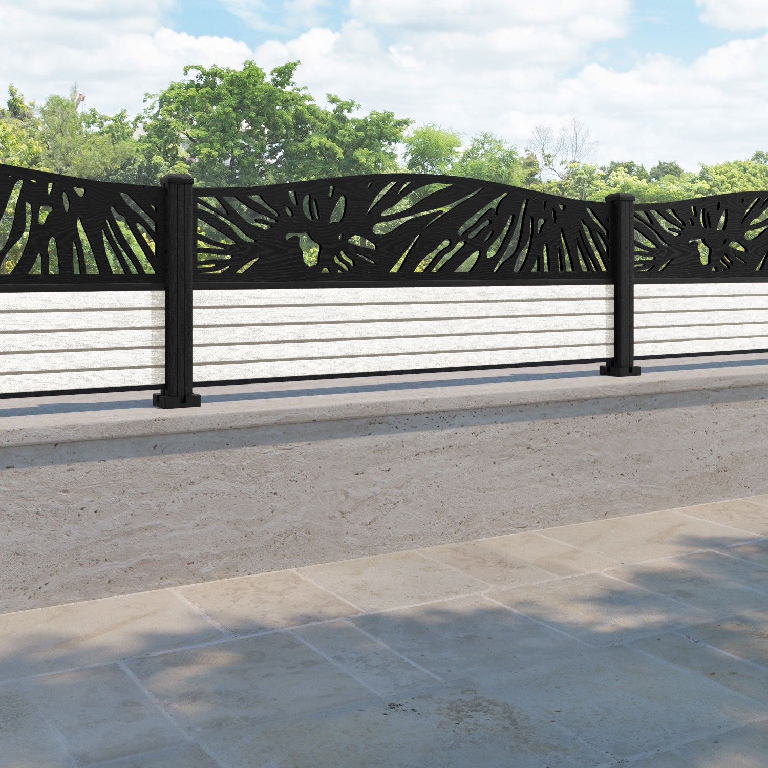 Hudson Poppy Curved Top Fence Panel - Light Stone - with our composite posts