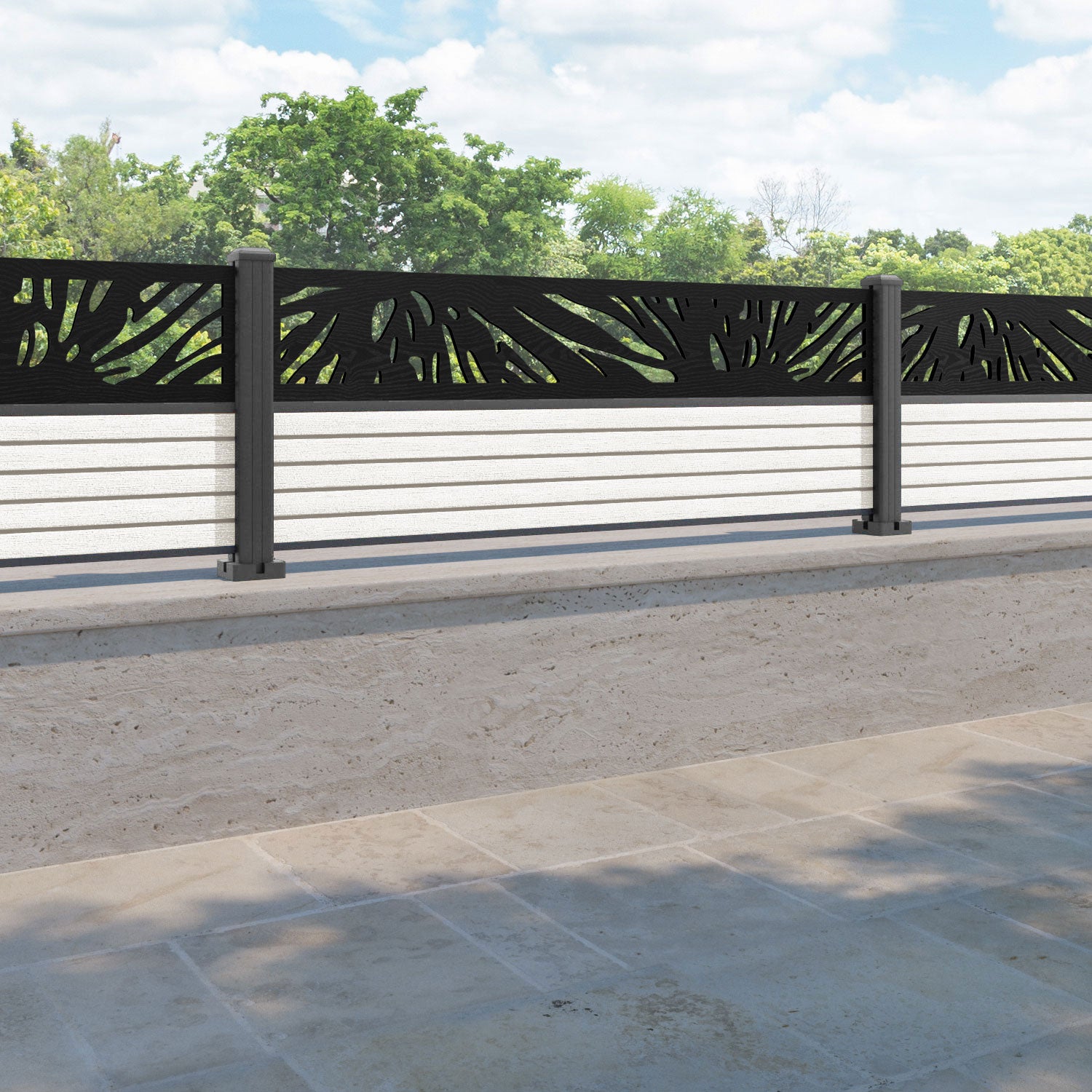 Hudson Poppy Fence Panel - Light Stone - with our aluminium posts