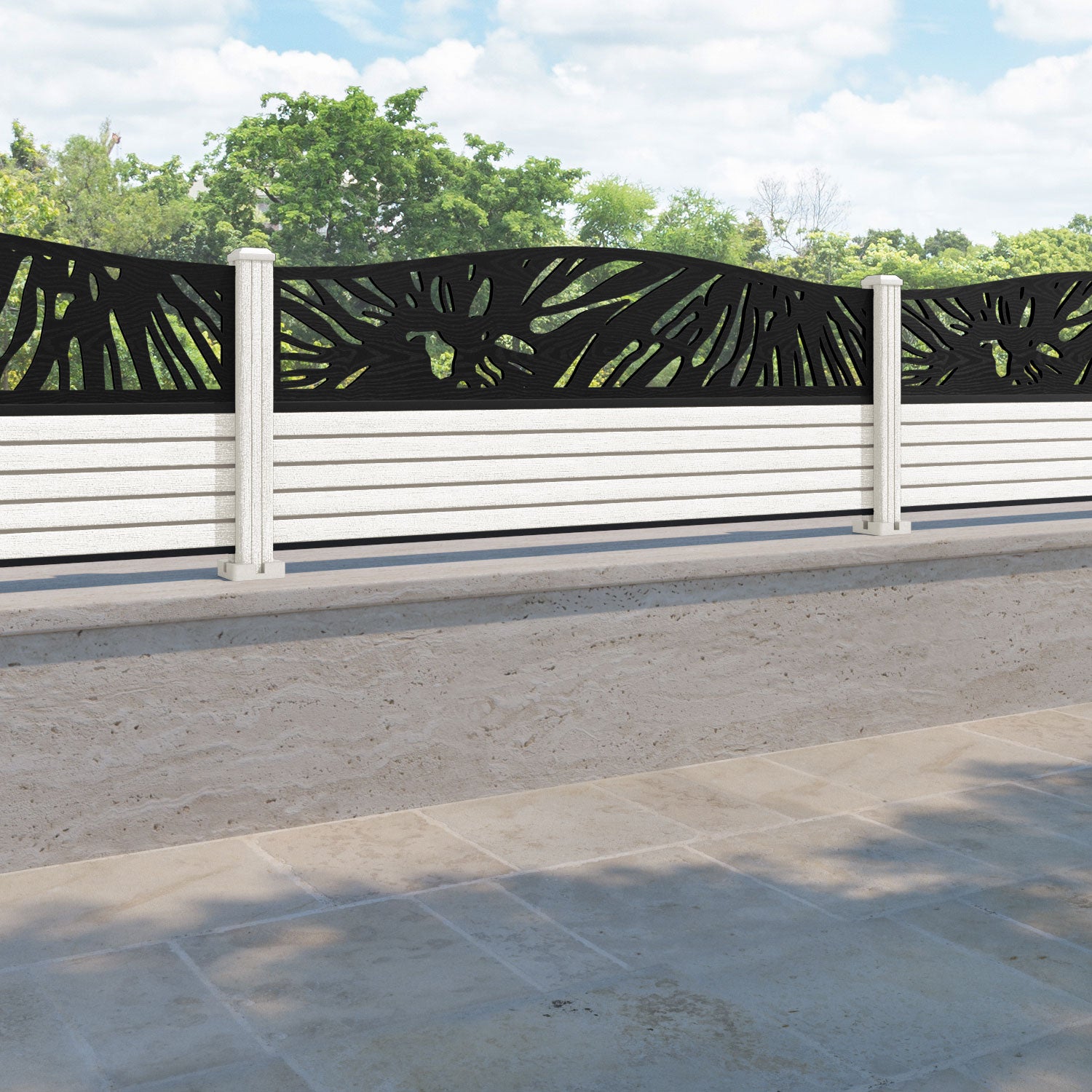 Hudson Poppy Curved Top Fence Panel - Light Stone - with our composite posts