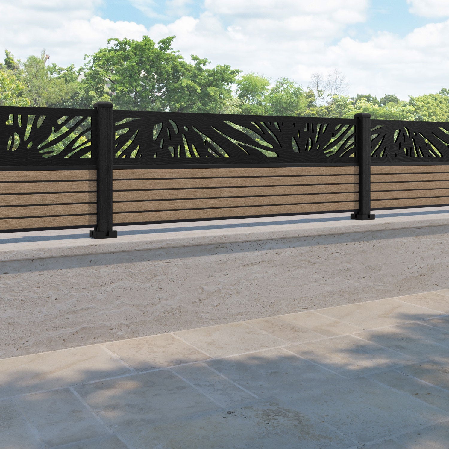 Hudson Poppy Fence Panel - Teak - with our composite posts