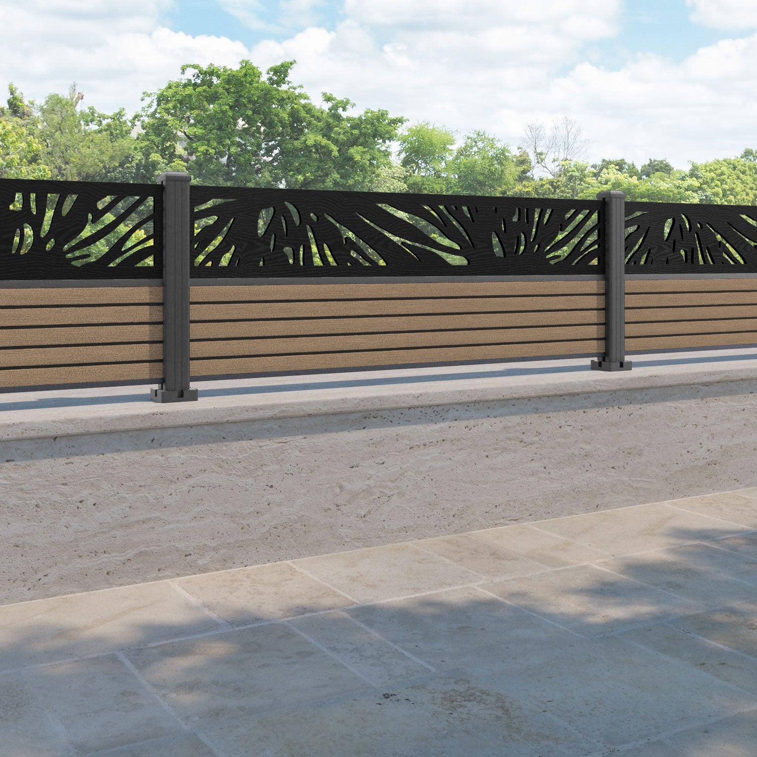 Hudson Poppy Fence Panel - Teak - with our aluminium posts