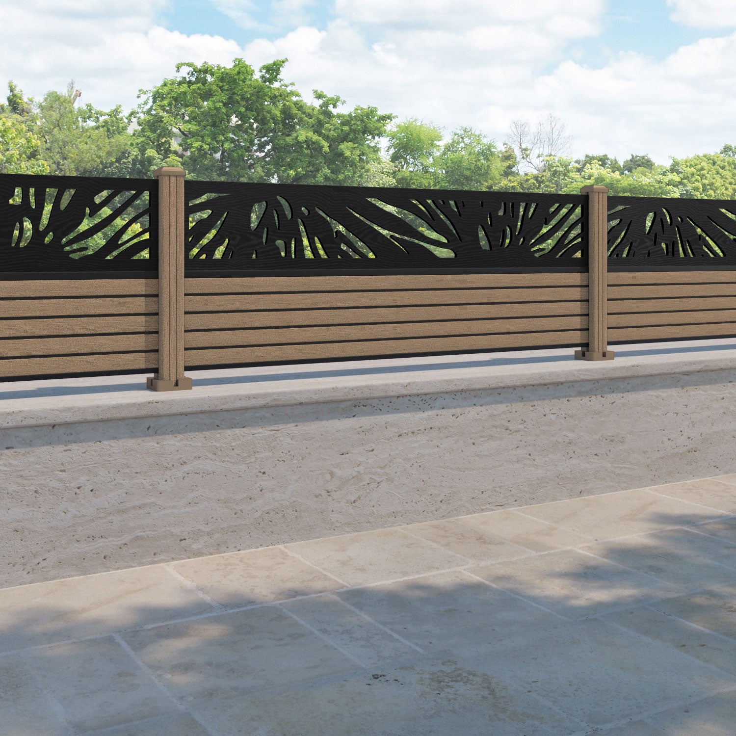 Hudson Poppy Fence Panel - Teak - with our composite posts