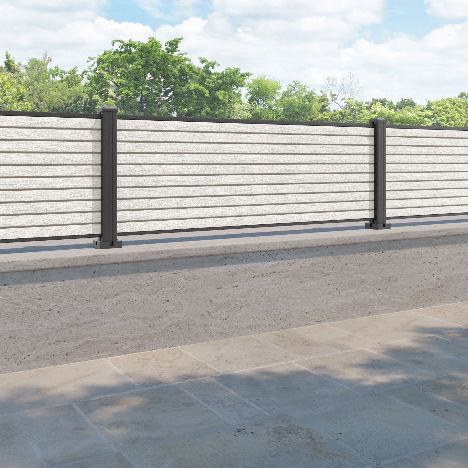 Hudson Fence Panel - Light stone - with our aluminium posts