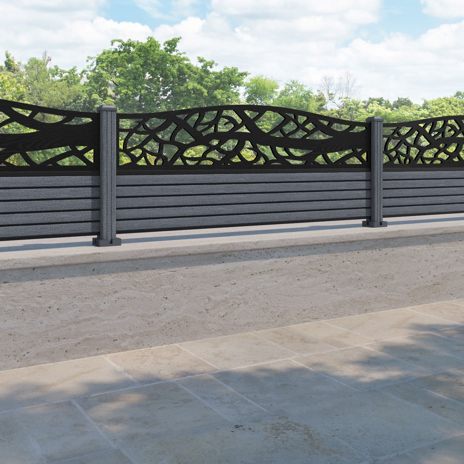 Hudson Twilight Curved Top Fence Panel - Anthracite - with our composite posts
