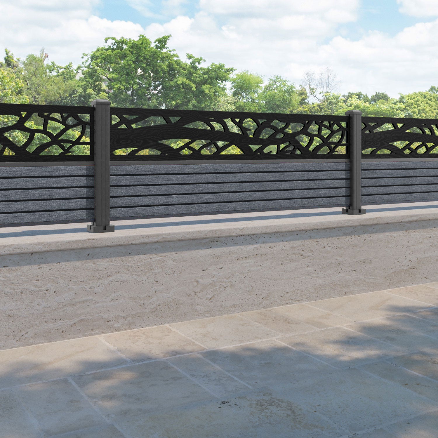 Hudson Twilight Fence Panel - Anthracite - with our aluminium posts