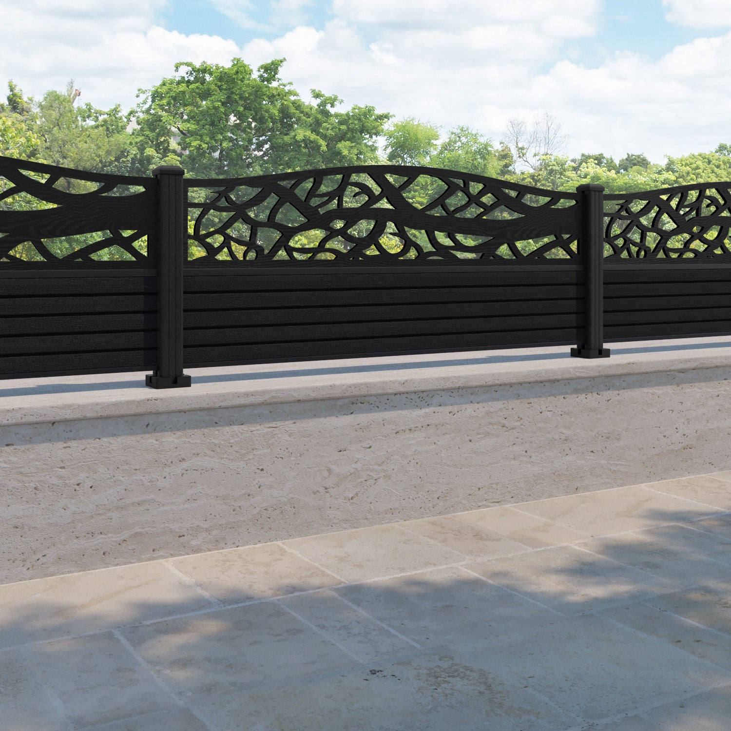 Hudson Twilight Curved Top Fence Panel - Black - with our composite posts