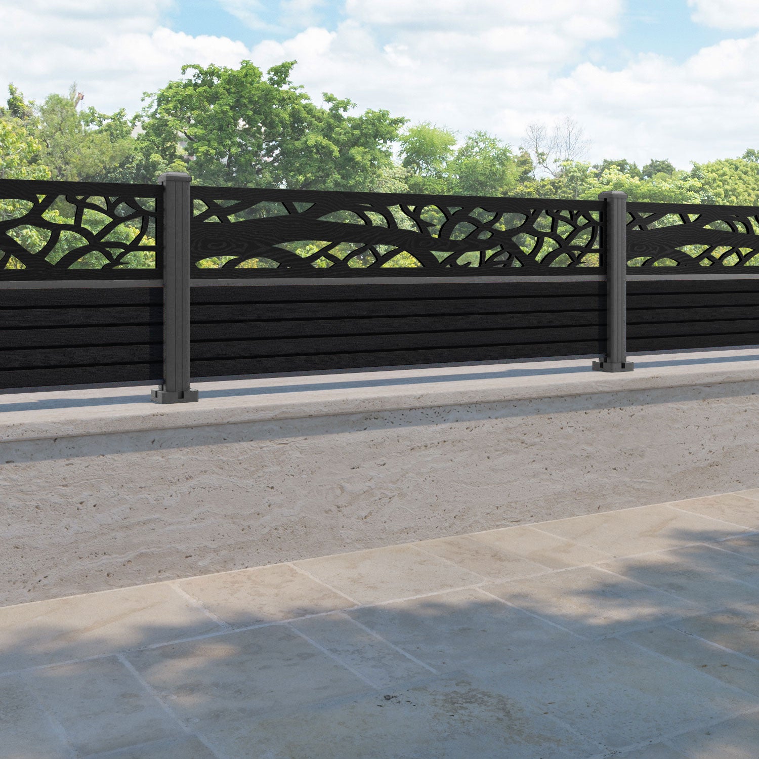 Hudson Twilight Fence Panel - Black - with our aluminium posts