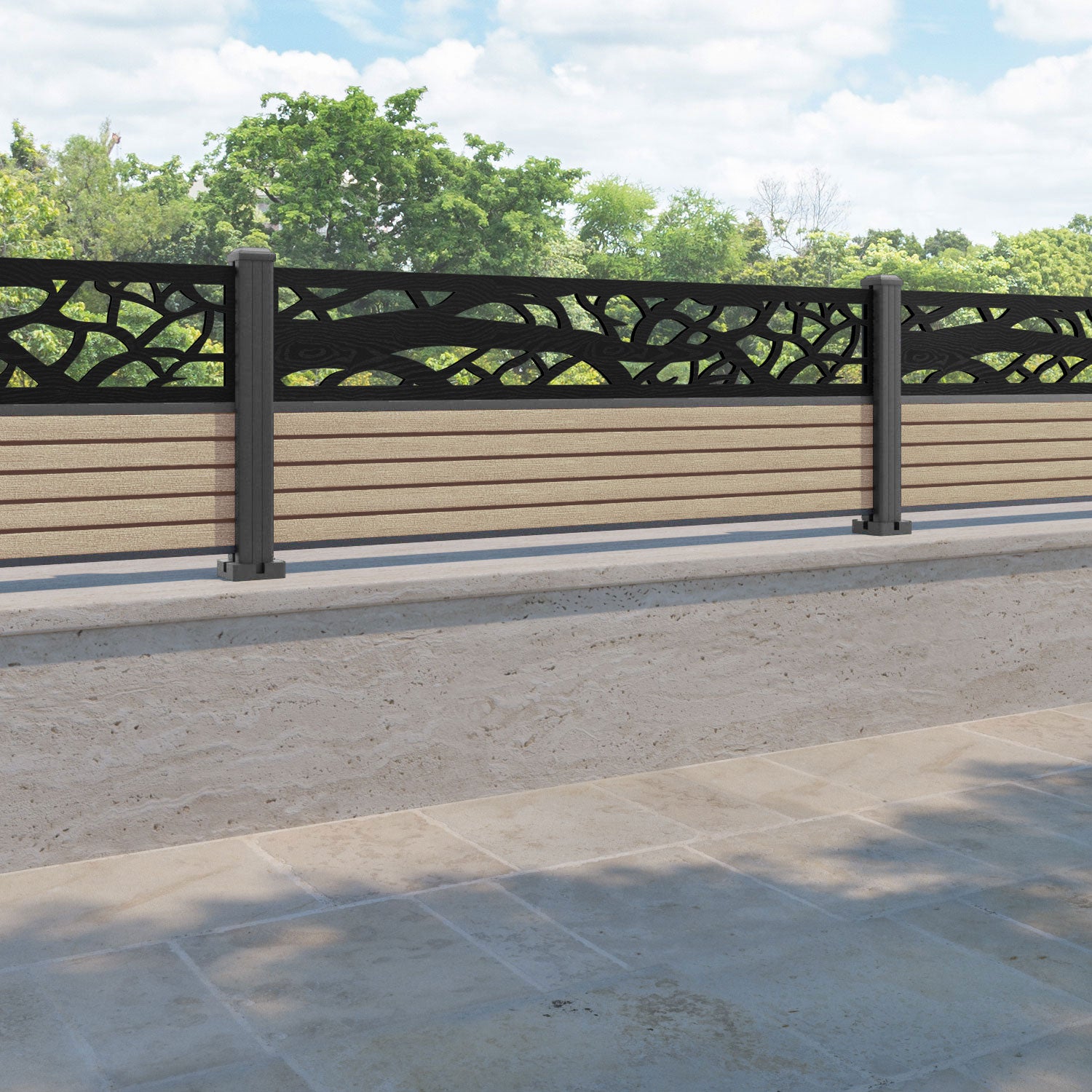 Hudson Twilight Fence Panel - Light Oak - with our aluminium posts