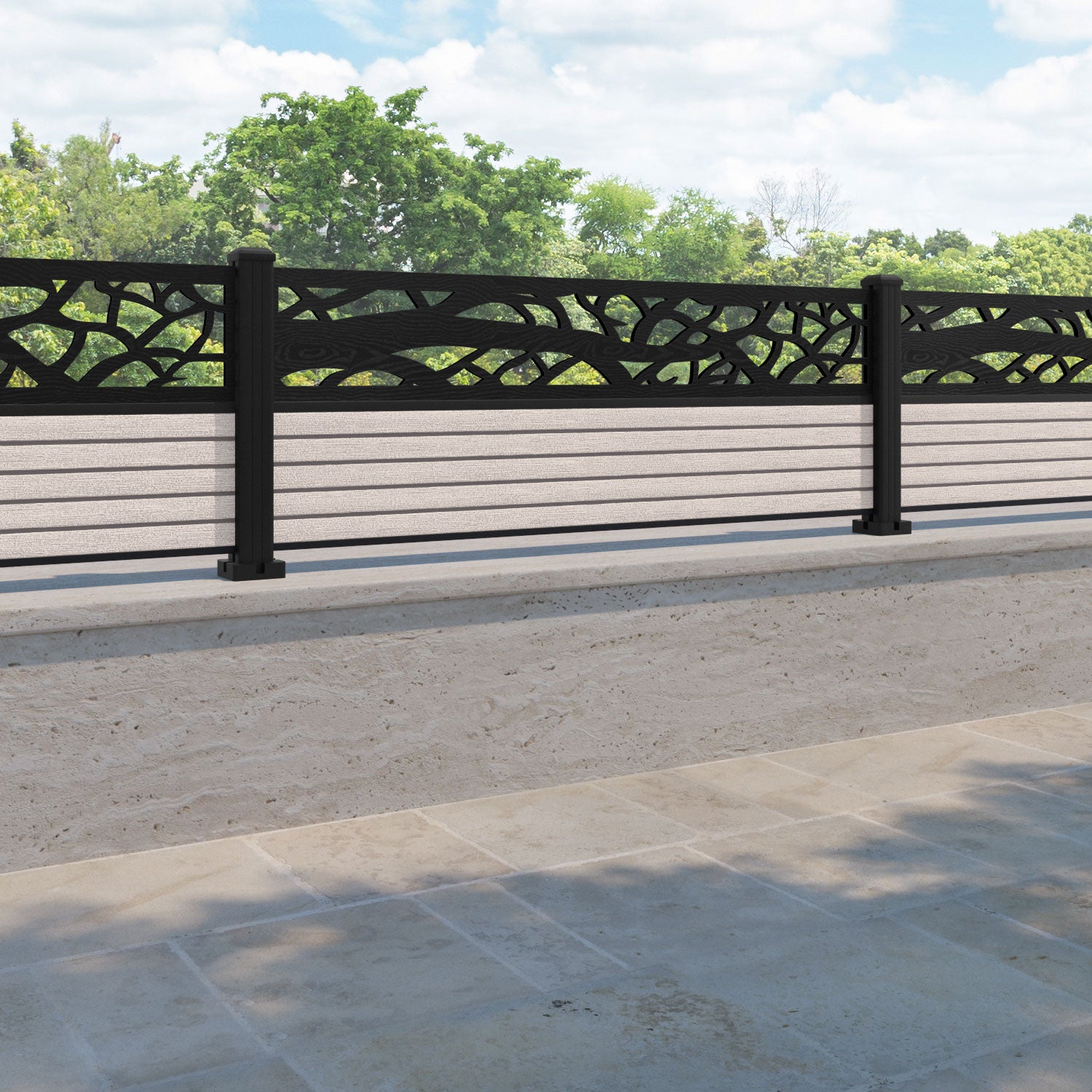 Hudson Twilight Fence Panel - Mid Stone - with our aluminium posts