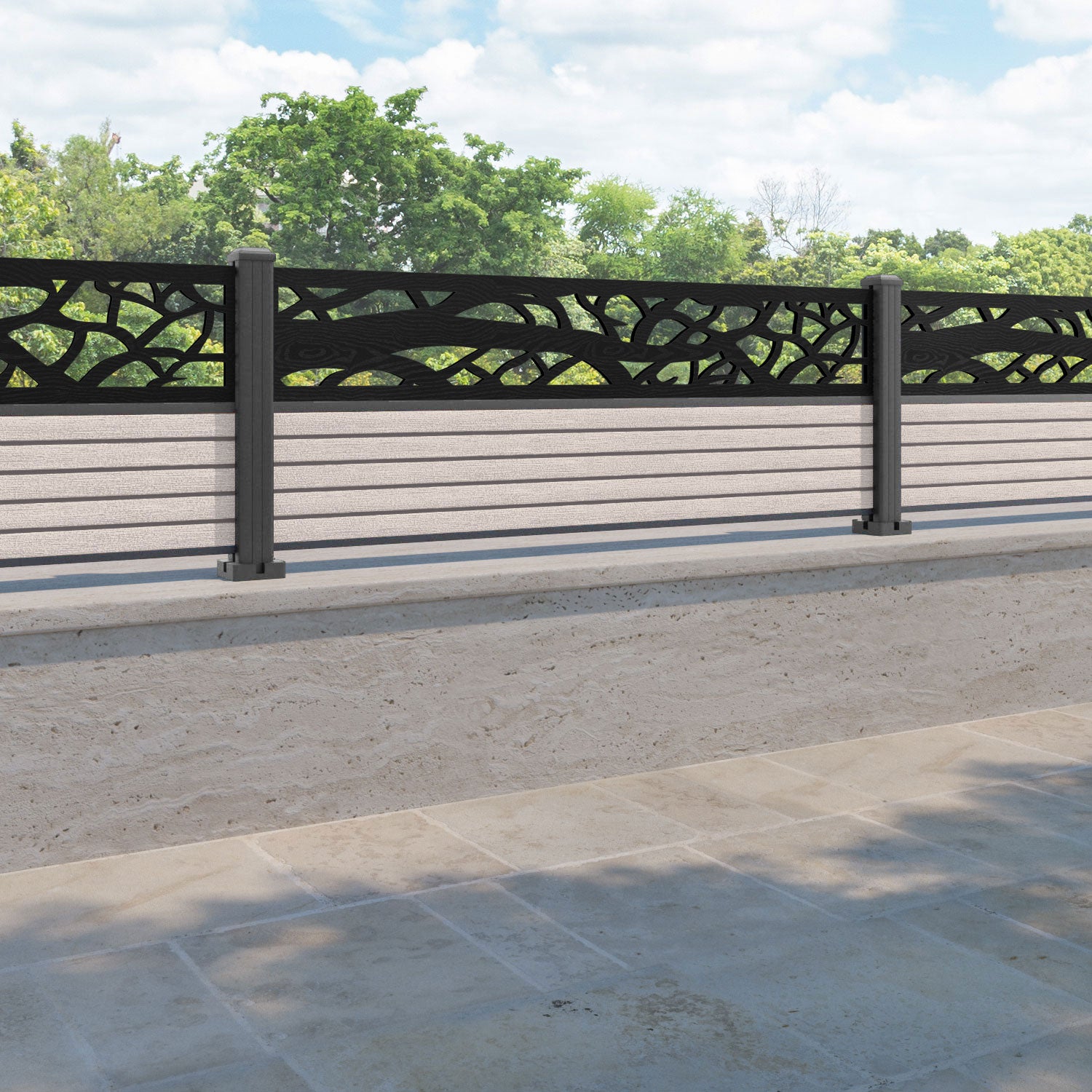 Hudson Twilight Fence Panel - Mid Stone - with our aluminium posts