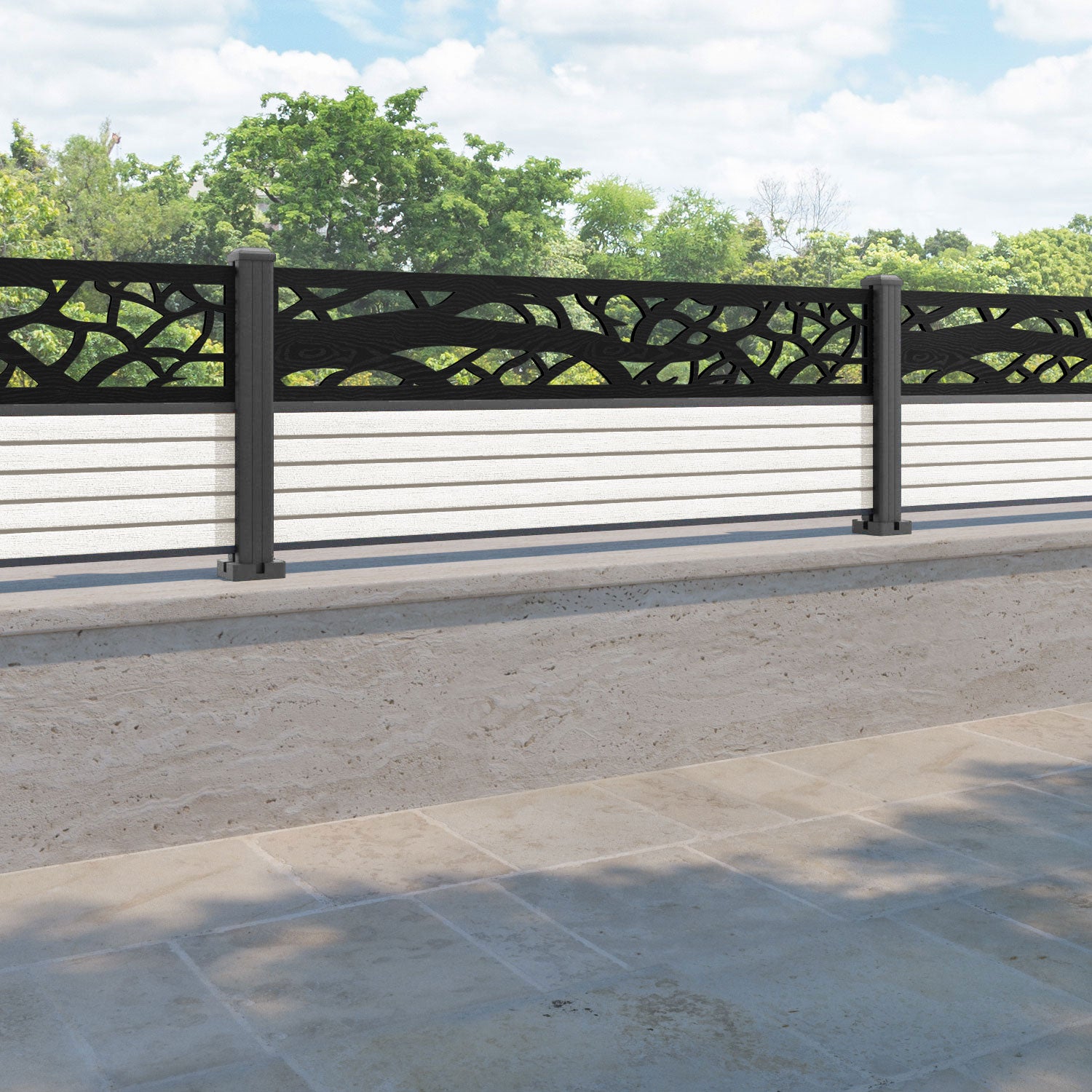 Hudson Twilight Fence Panel - Light Stone - with our aluminium posts