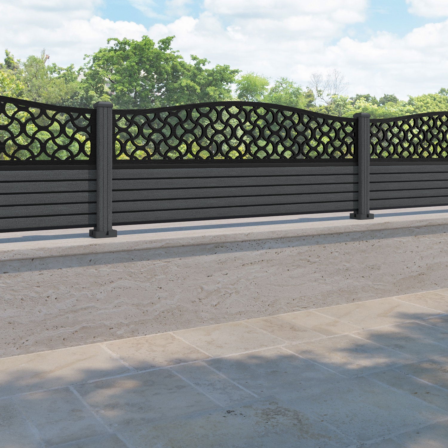 Hudson Vida Curved Top Fence Panel - Dark Grey - with our composite posts