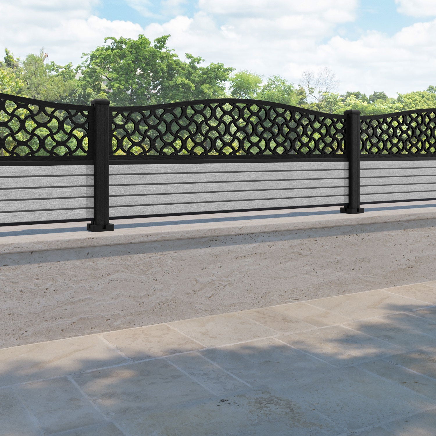 Hudson Vida Curved Top Fence Panel - Light Grey - with our composite posts