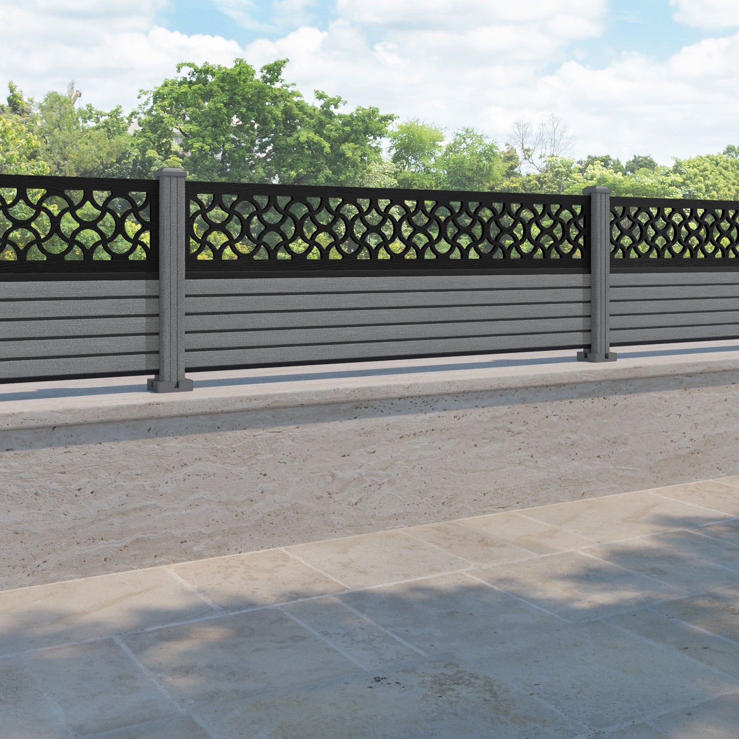 Hudson Vida Fence Panel - Mid Grey - with our composite posts
