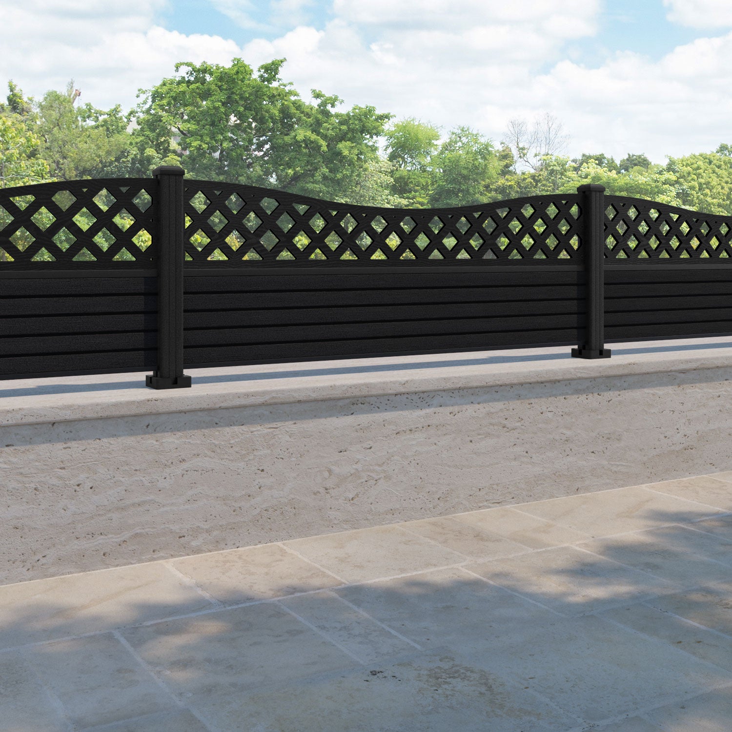 Hudson Low Wave Fence Panel - Black - with our composite posts