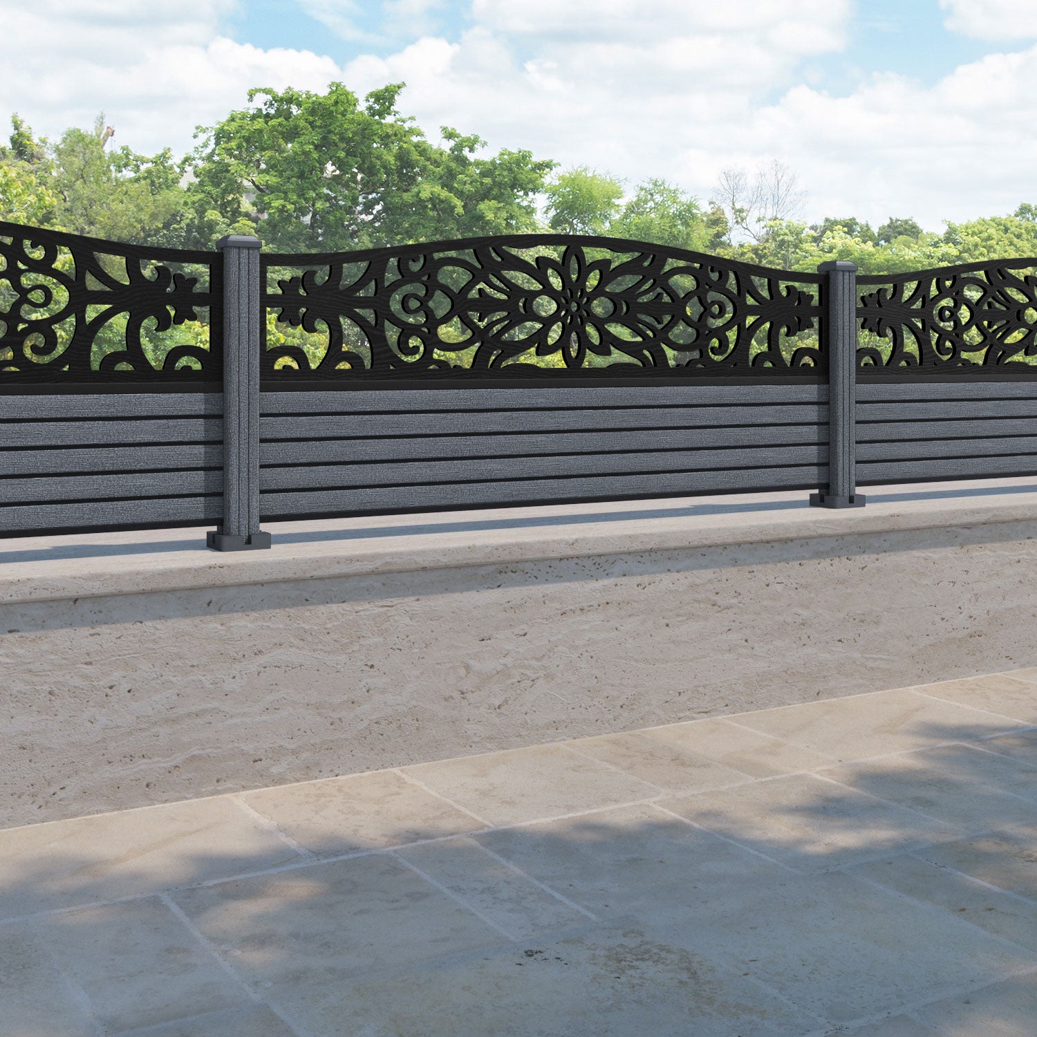 Hudson Windsor Curved Top Fence Panel - Anthracite - with our composite posts