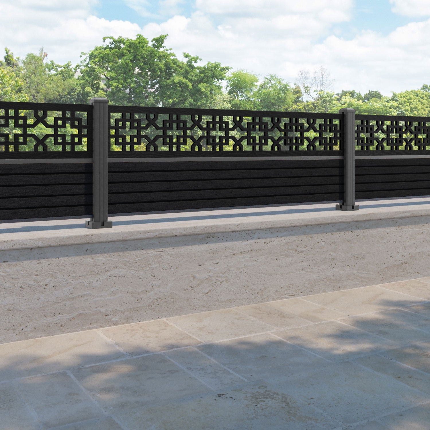 Hudson Zaria Fence Panel - Black - with our aluminium posts