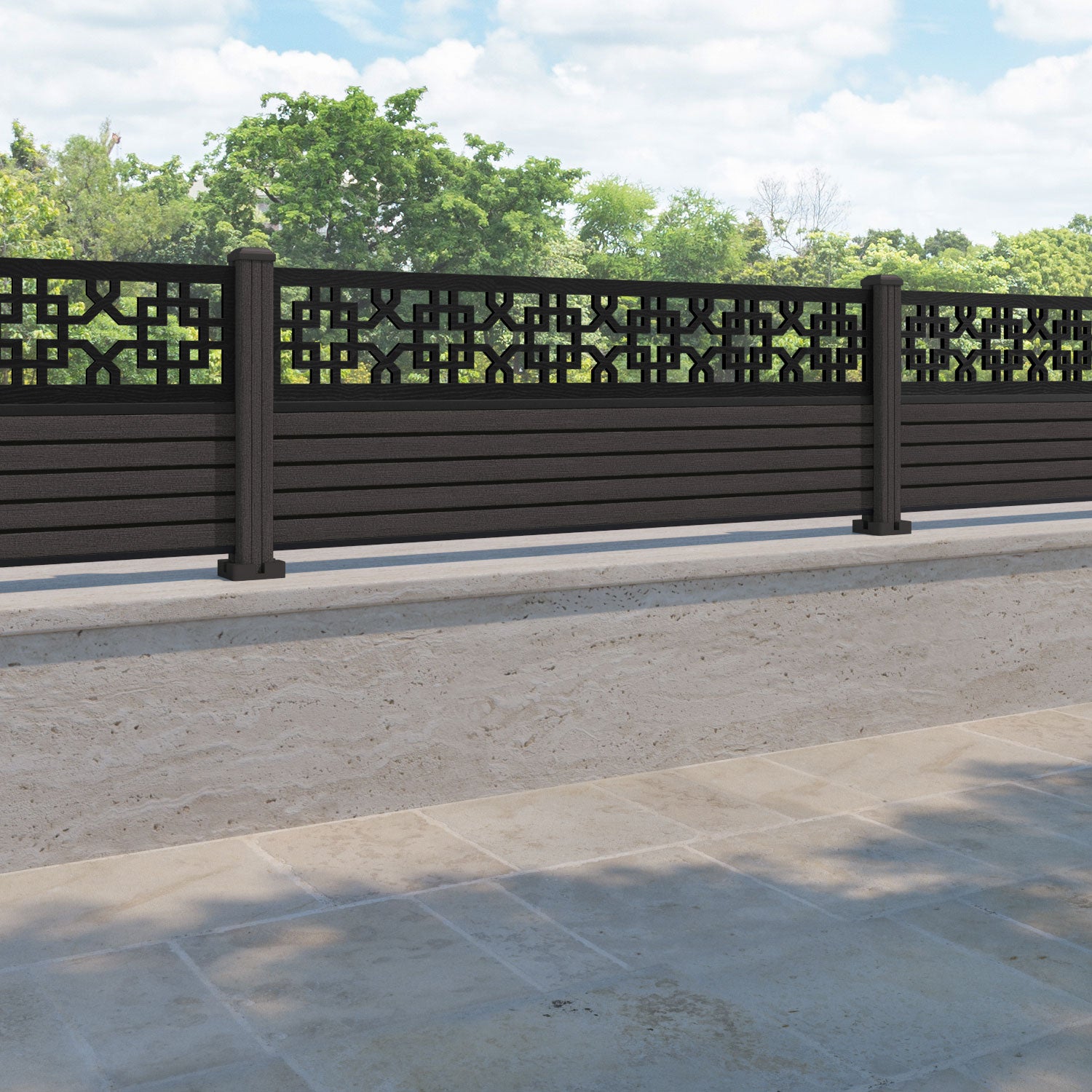 Hudson Zaria Fence Panel - Dark Oak - with our composite posts