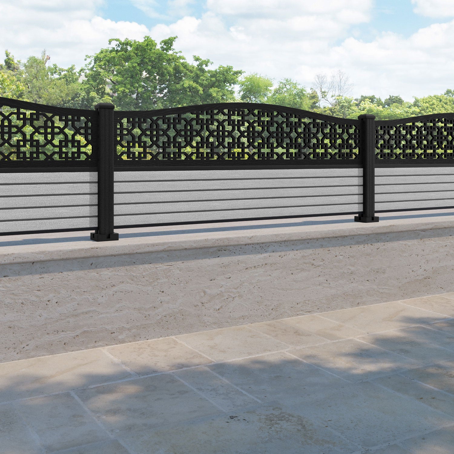 Hudson Zaria Curved Top Fence Panel - Light Grey - with our composite posts