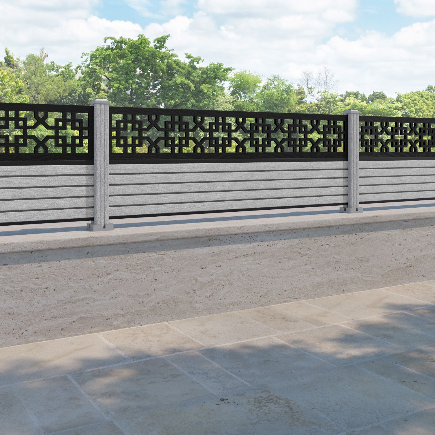 Hudson Zaria Fence Panel - Light Grey - with our composite posts