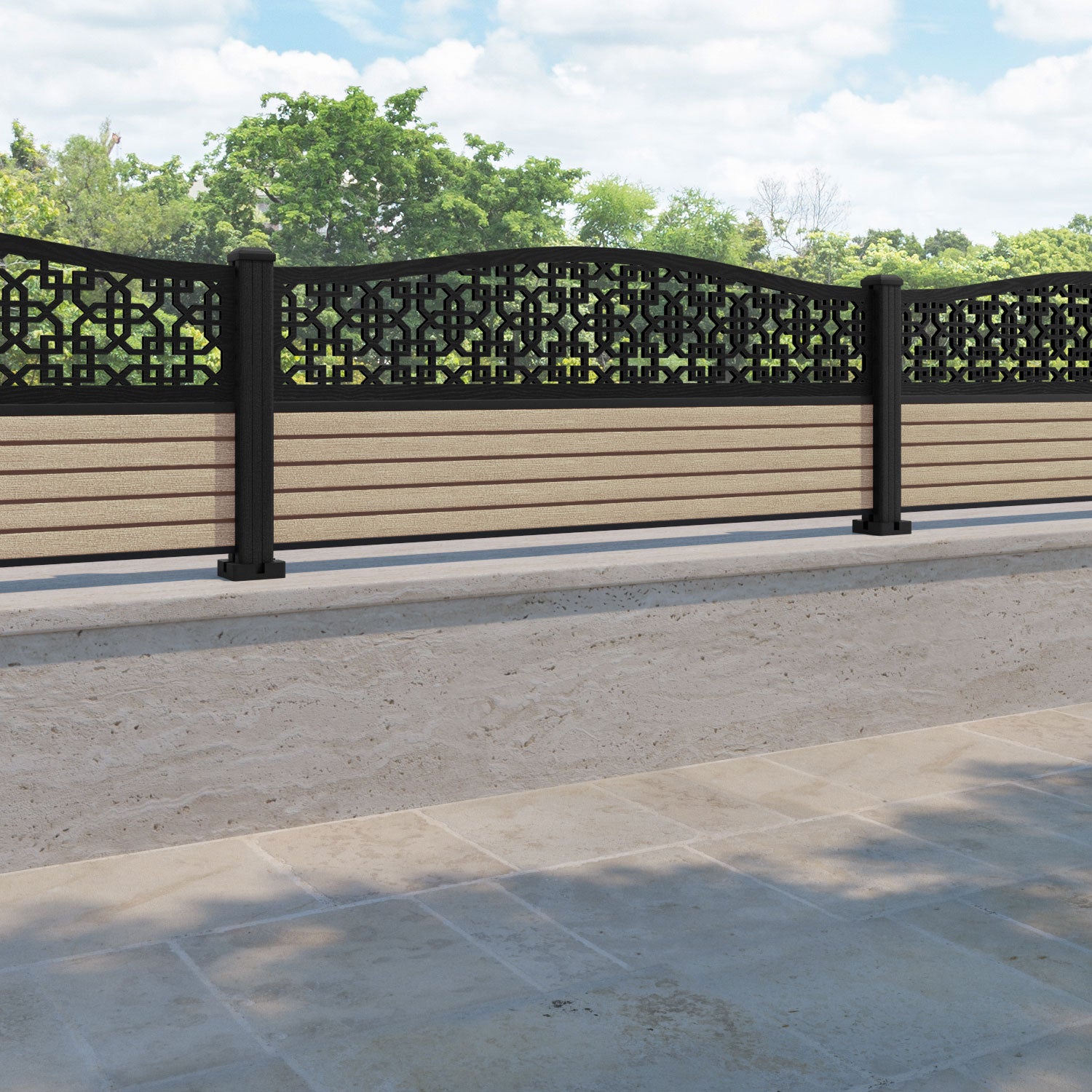 Hudson Zaria Curved Top Fence Panel - Light Oak - with our composite posts