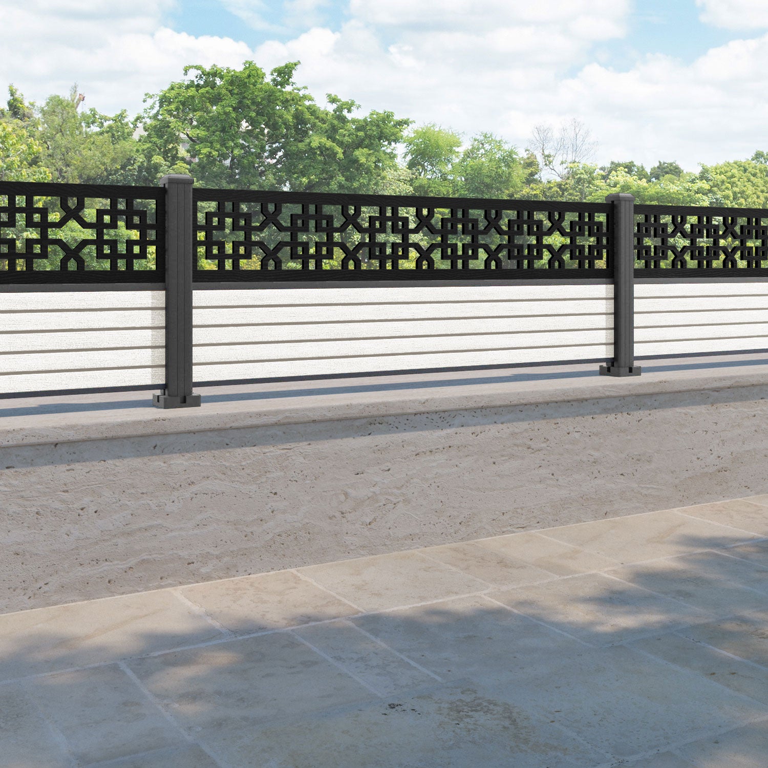 Hudson Zaria Fence Panel - Light Stone - with our aluminium posts