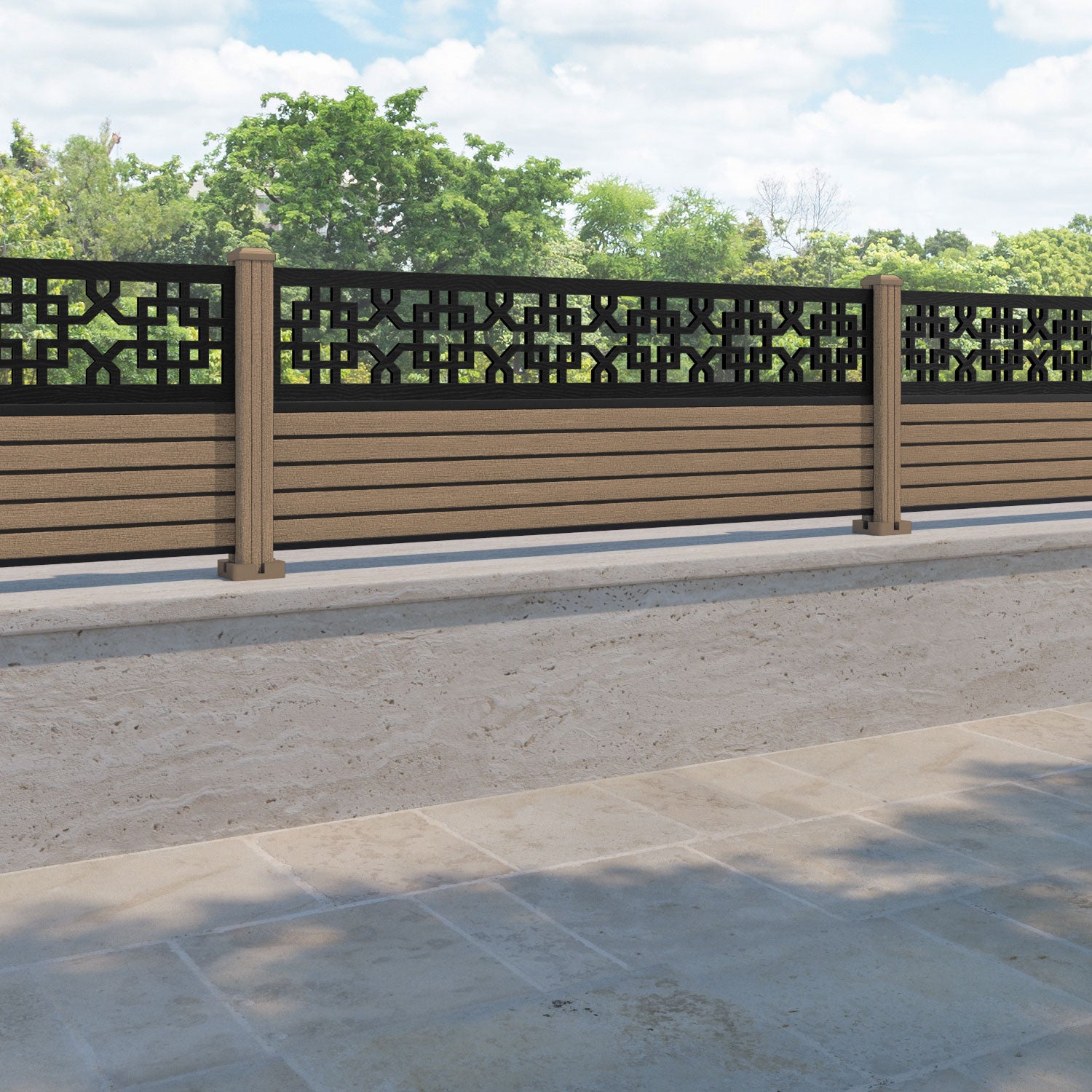 Hudson Zaria Fence Panel - Teak - with our composite posts