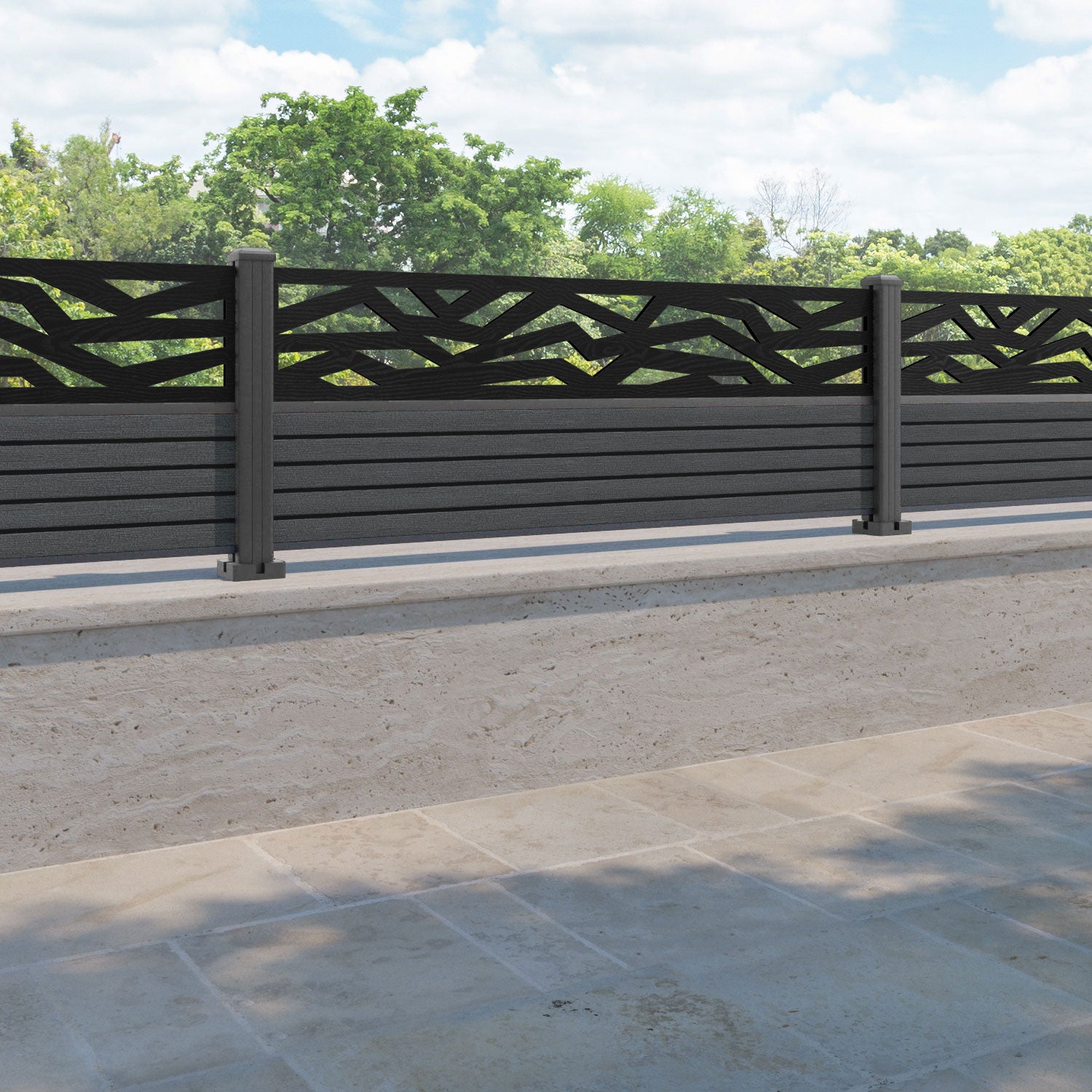 Hudson Zenith Fence Panel - Dark Grey - with our aluminium posts