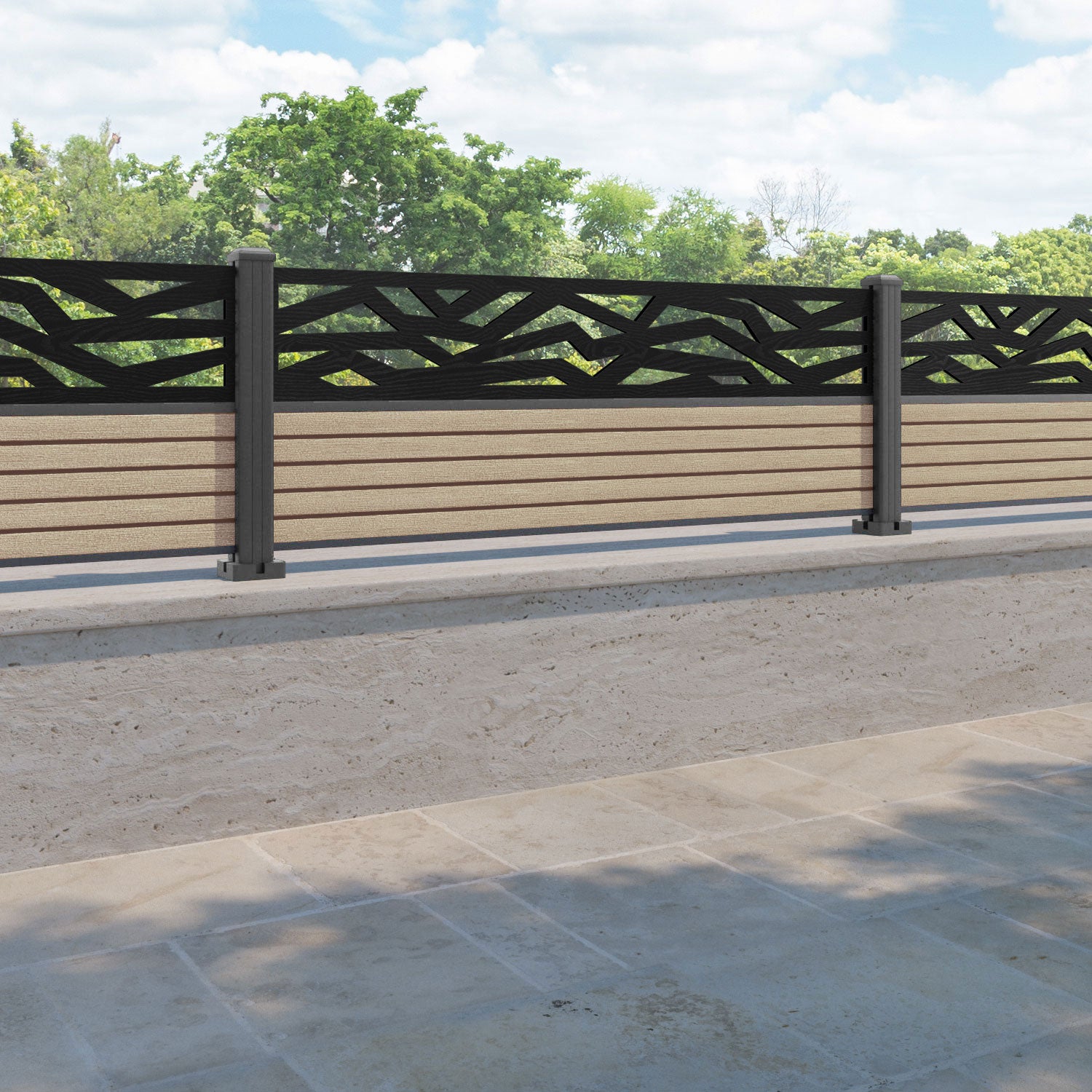 Hudson Zenith Fence Panel - Light Oak - with our aluminium posts