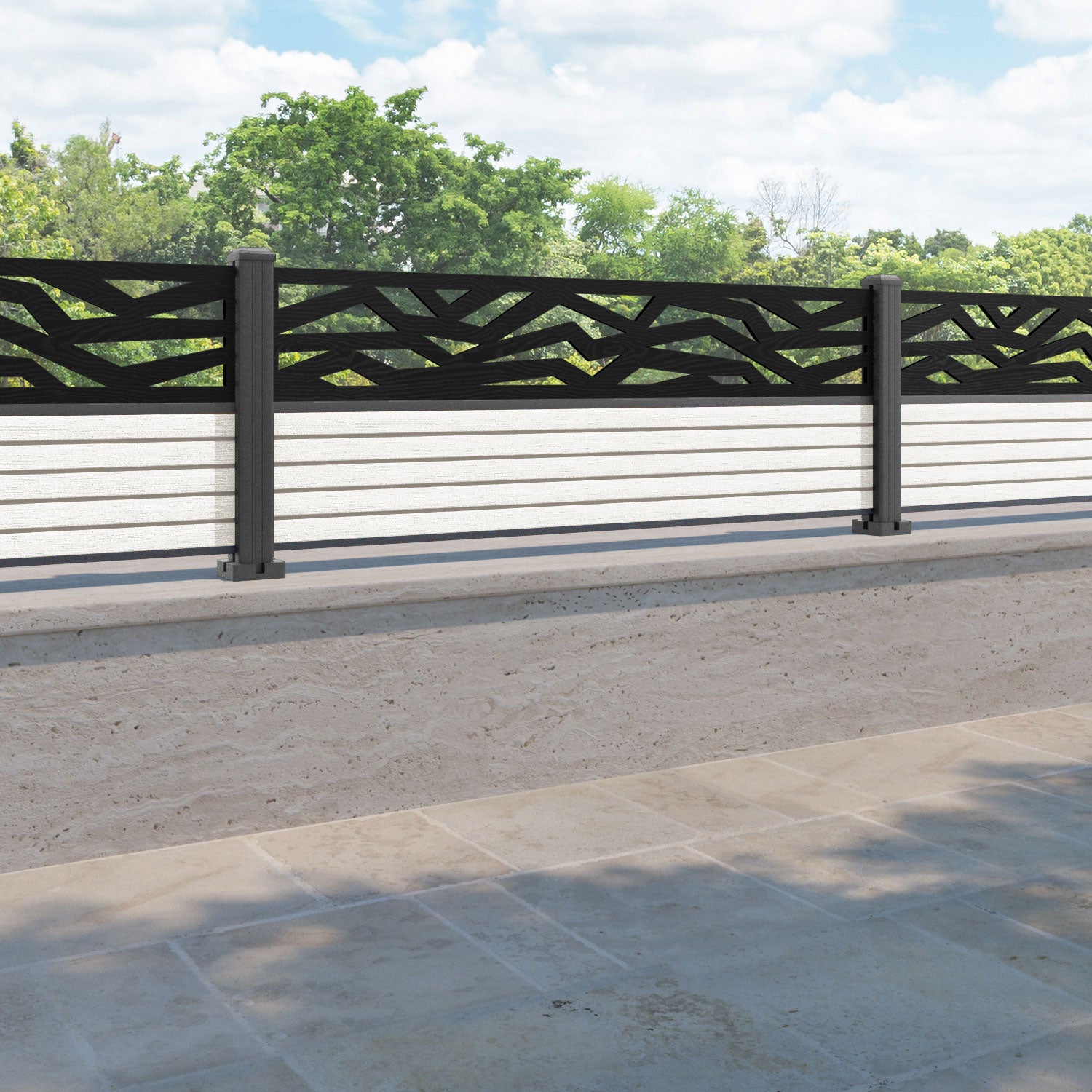 Hudson Zenith Fence Panel - Light Stone - with our aluminium posts