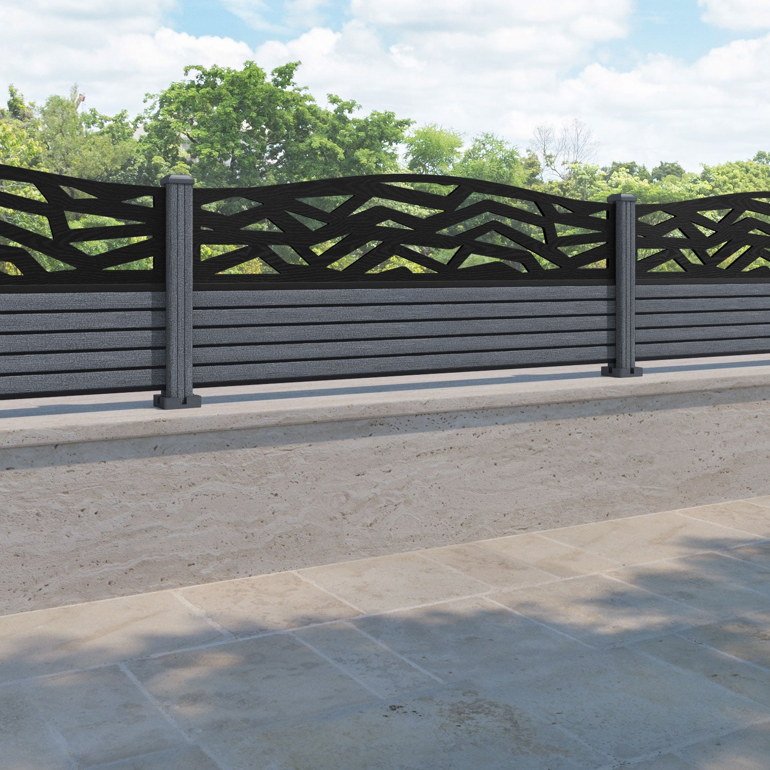 Hudson Zenith Curved Top Fence Panel - Anthracite - with our composite posts