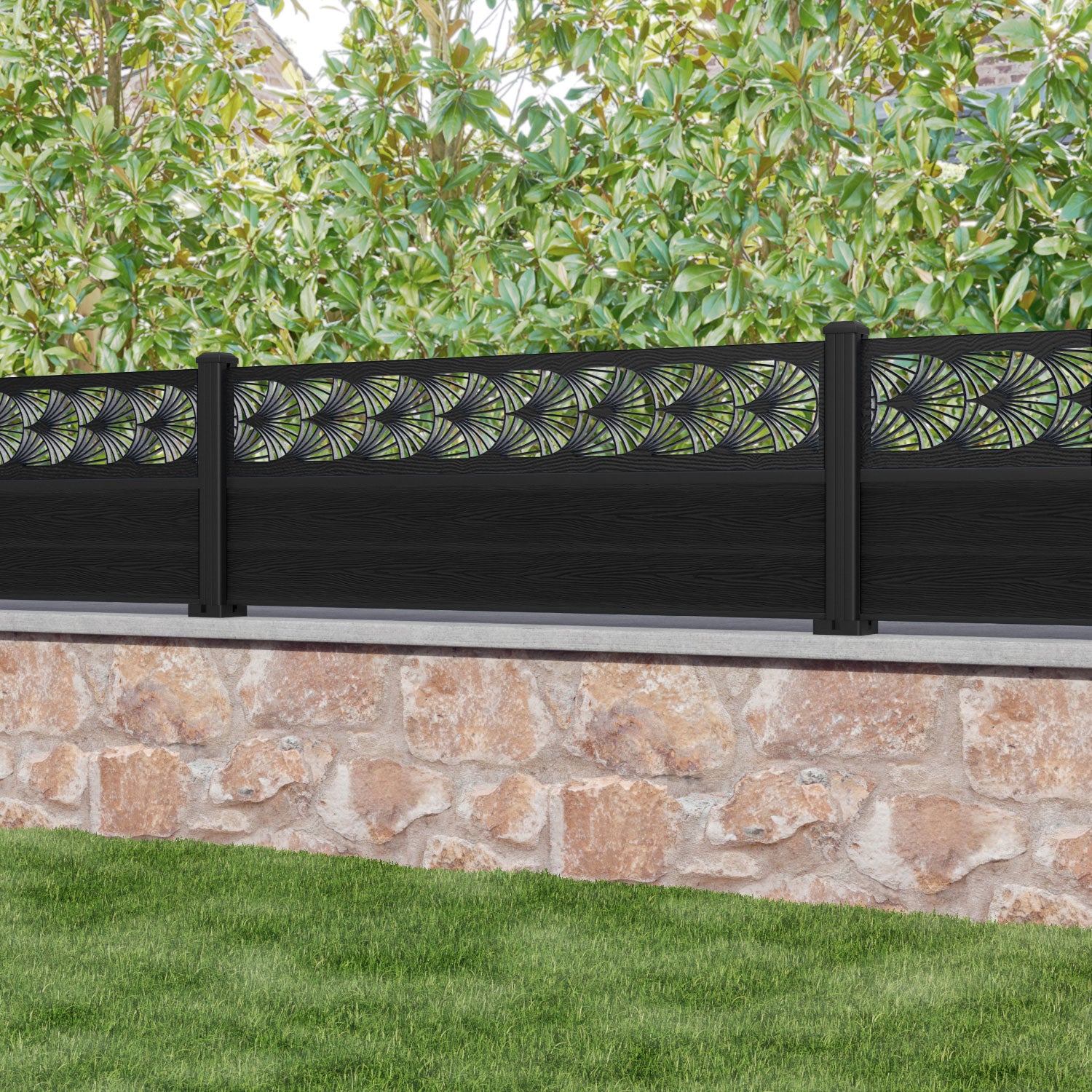 Classic Laurel Fence Panel - Black - with our aluminium posts
