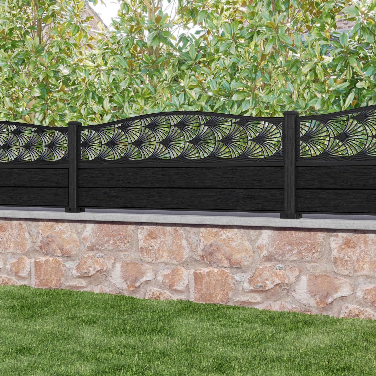 Fusion Laurel Curved Top Fence Panel - Black - with our composite posts