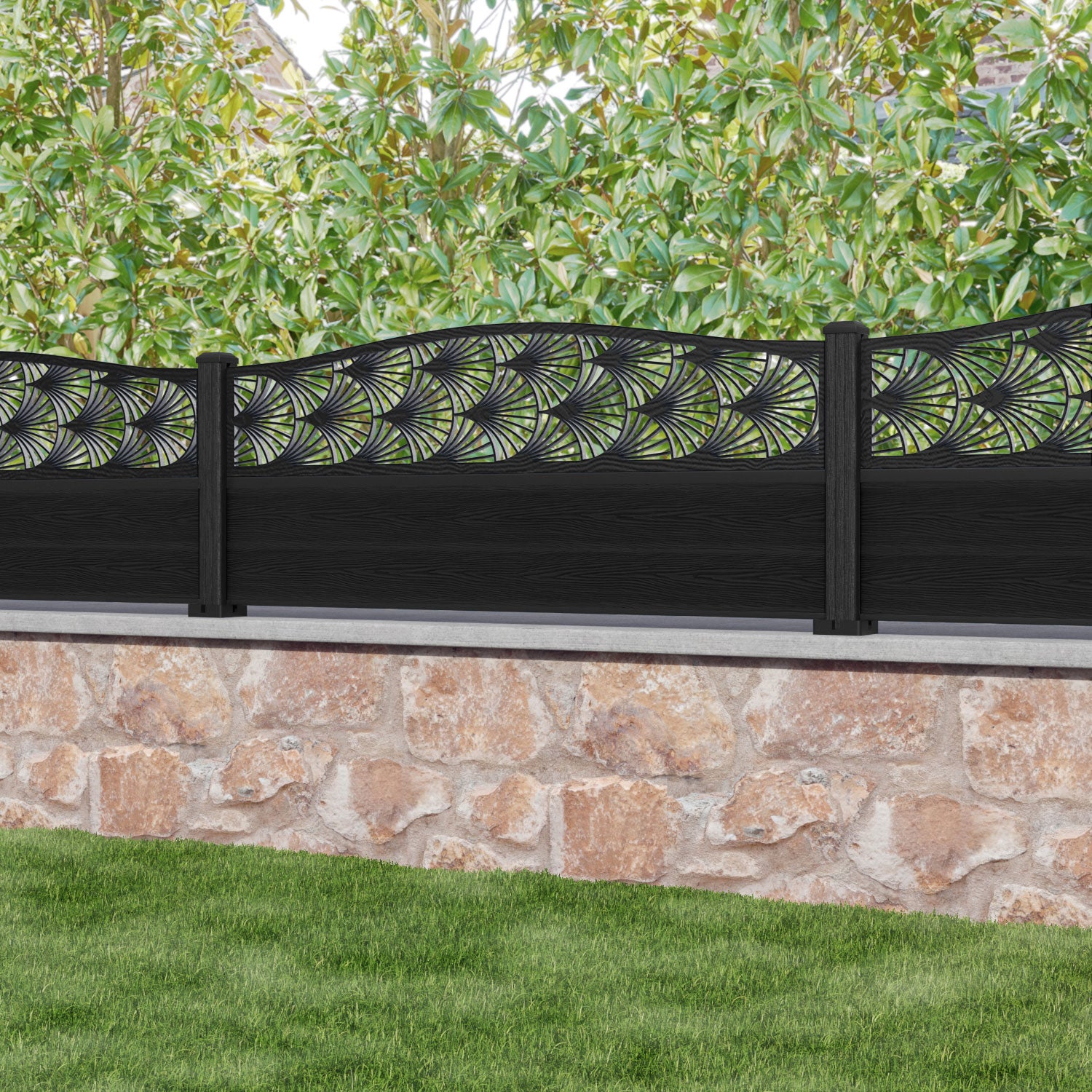 Classic Laurel Curved Top Fence Panel - Black - with our composite posts