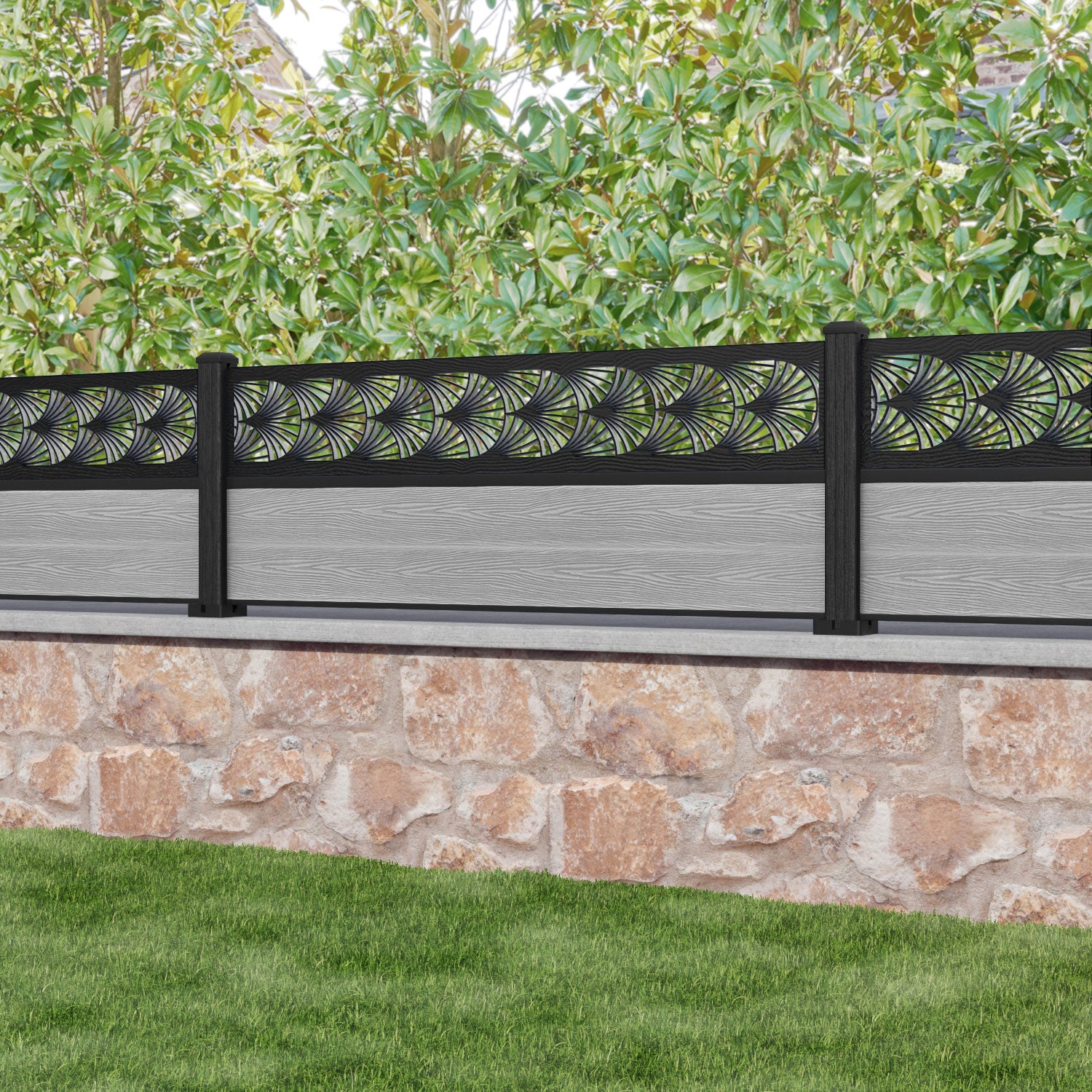 Classic Laurel Fence Panel - Light Grey - with our composite posts