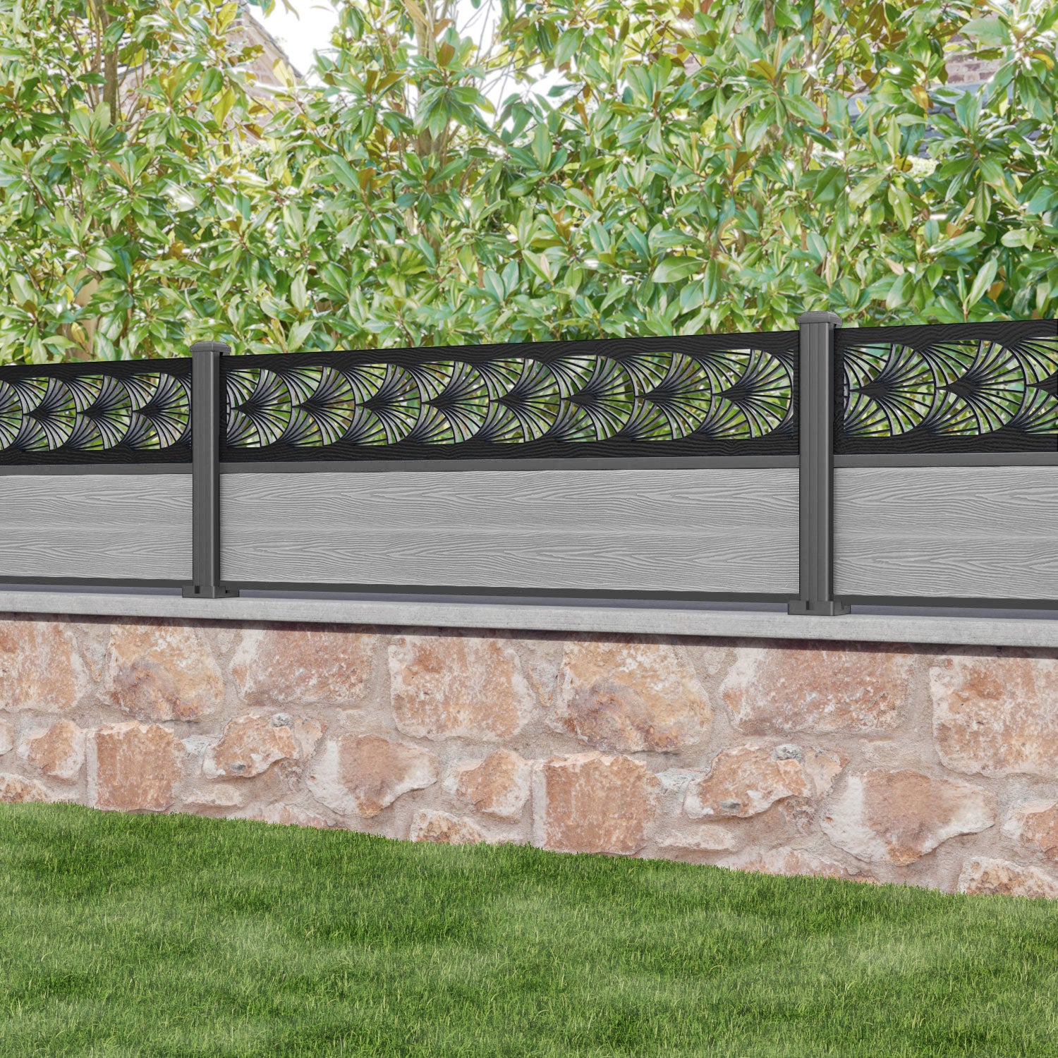 Classic Laurel Fence Panel - Light Grey - with our aluminium posts