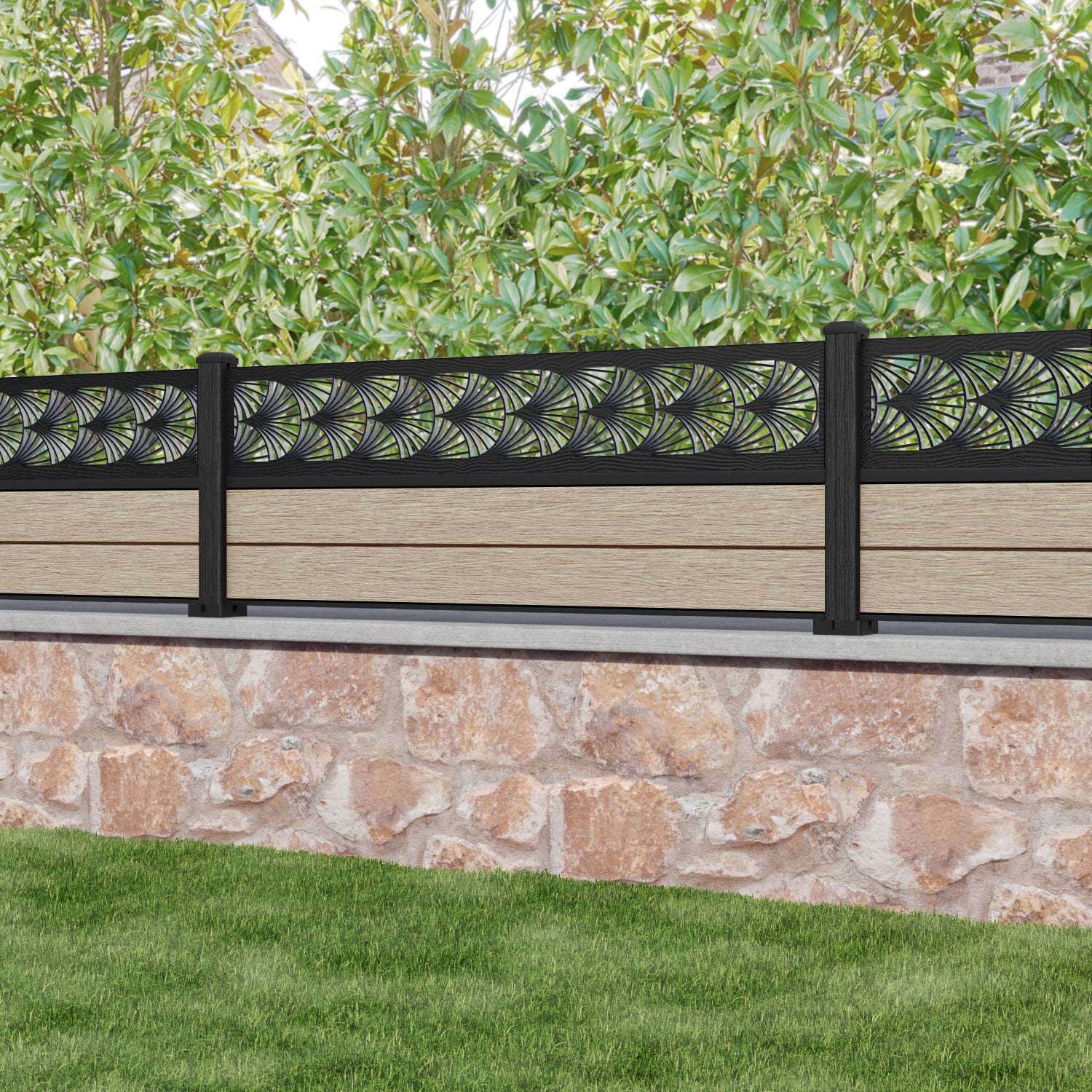 Fusion Laurel Fence Panel - Light Oak - with our composite posts