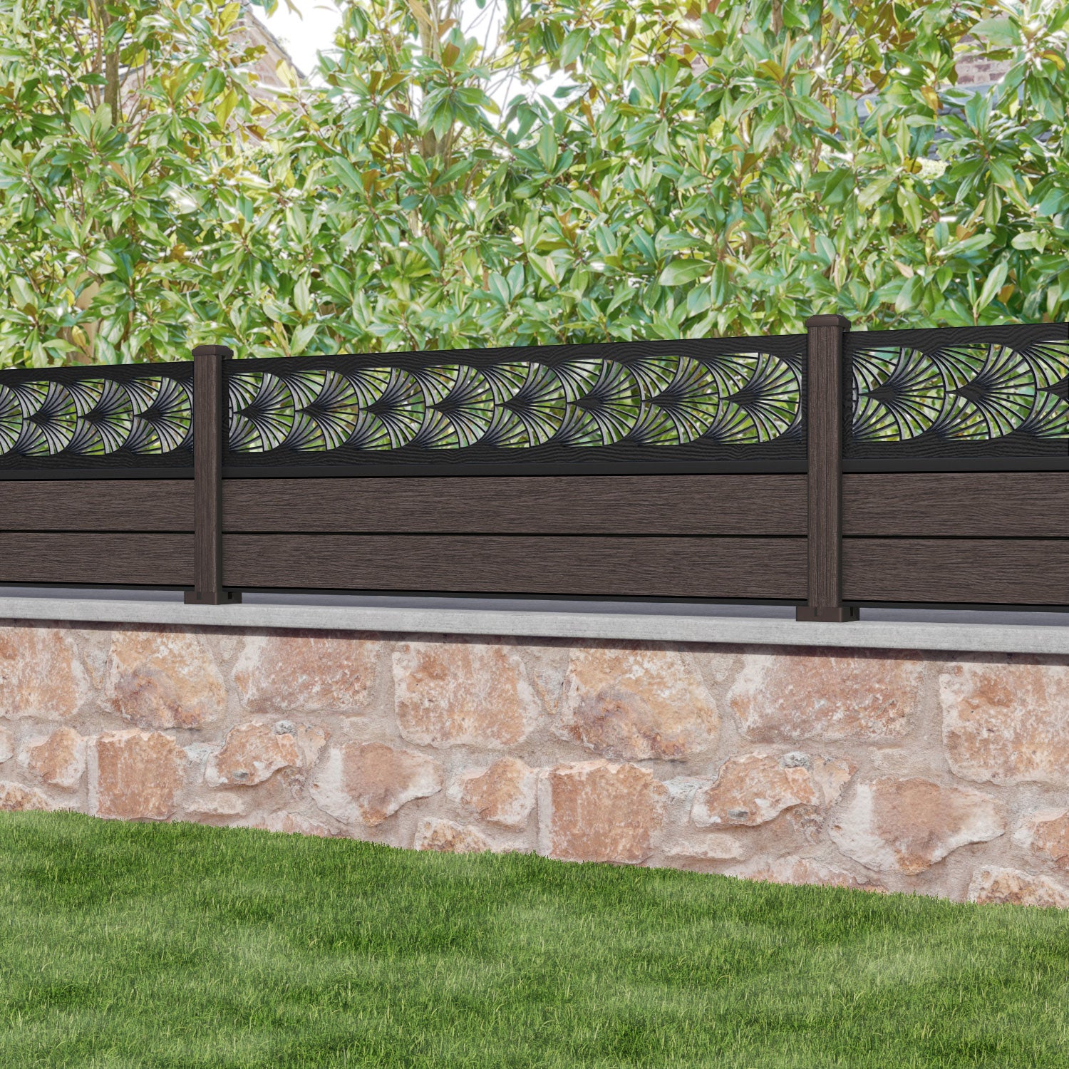 Fusion Laurel Fence Panel - Mid Brown - with our composite posts