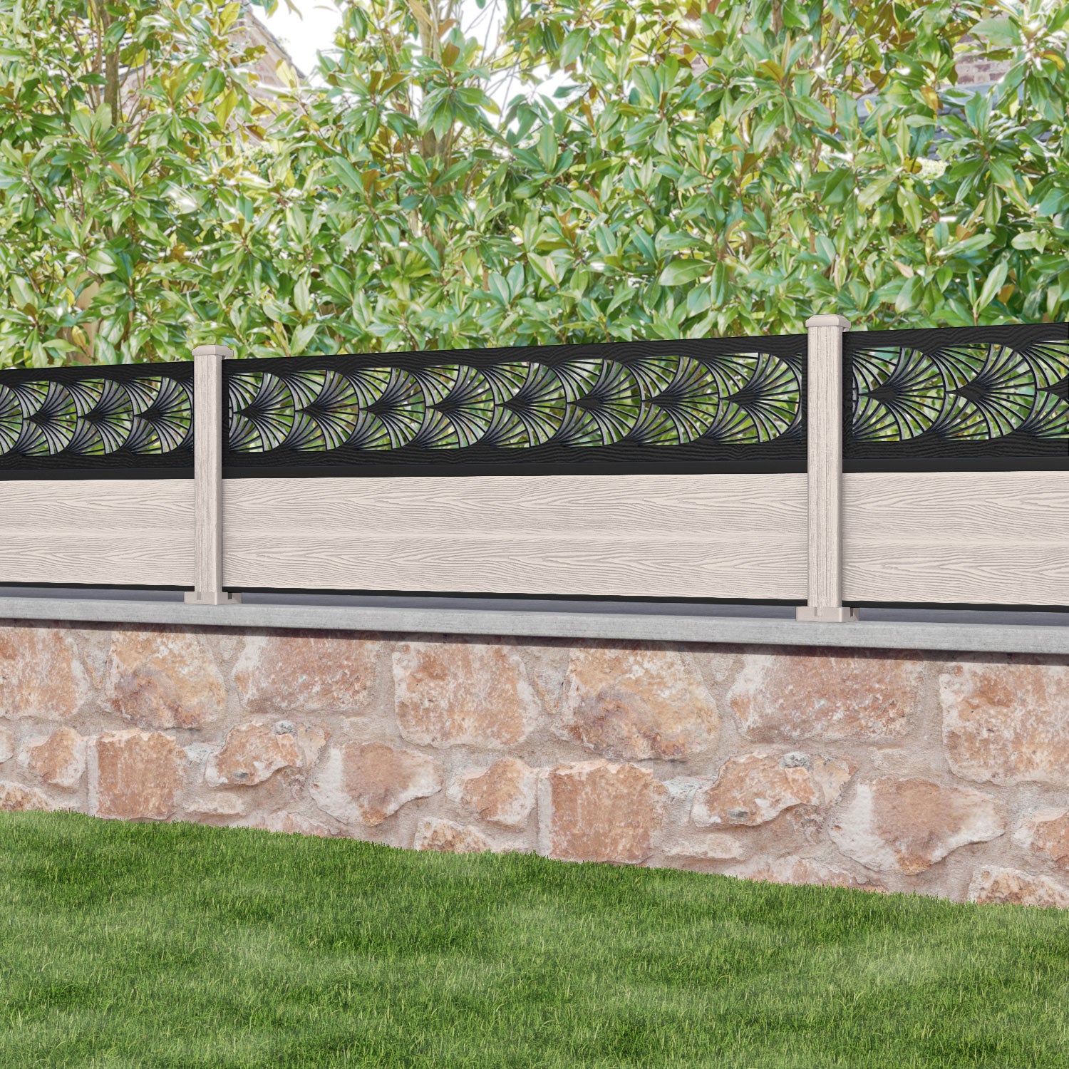 Classic Laurel Fence Panel - Mid Stone - with our composite posts
