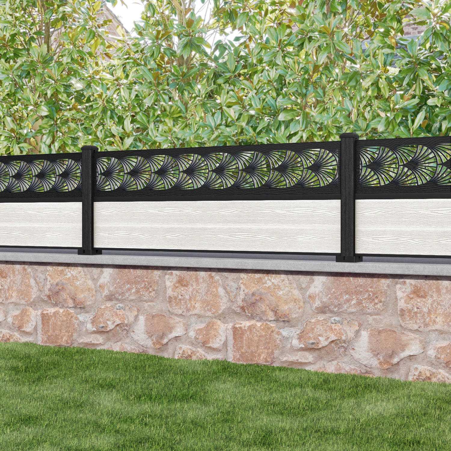 Classic Laurel Fence Panel - Light Stone - with our composite posts