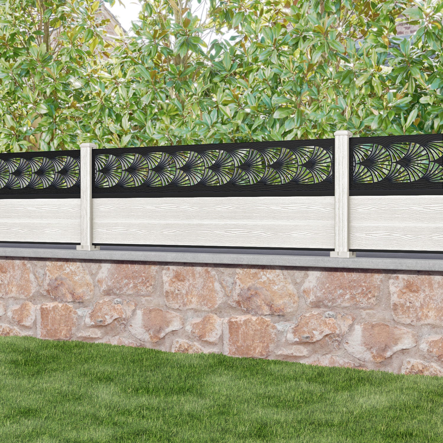 Classic Laurel Fence Panel - Light Stone - with our composite posts