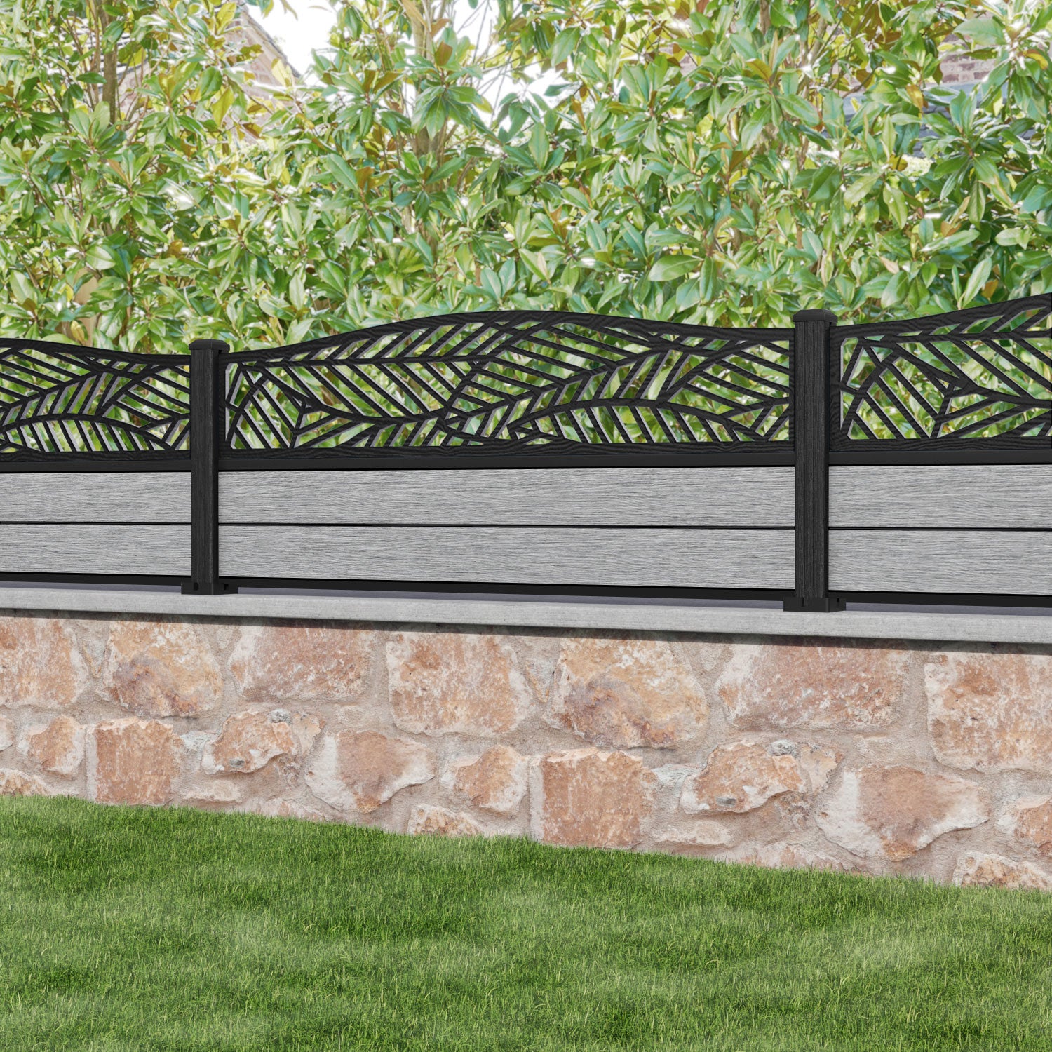 Fusion Habitat Curved Top Fence Panel - Light Grey - with our composite posts