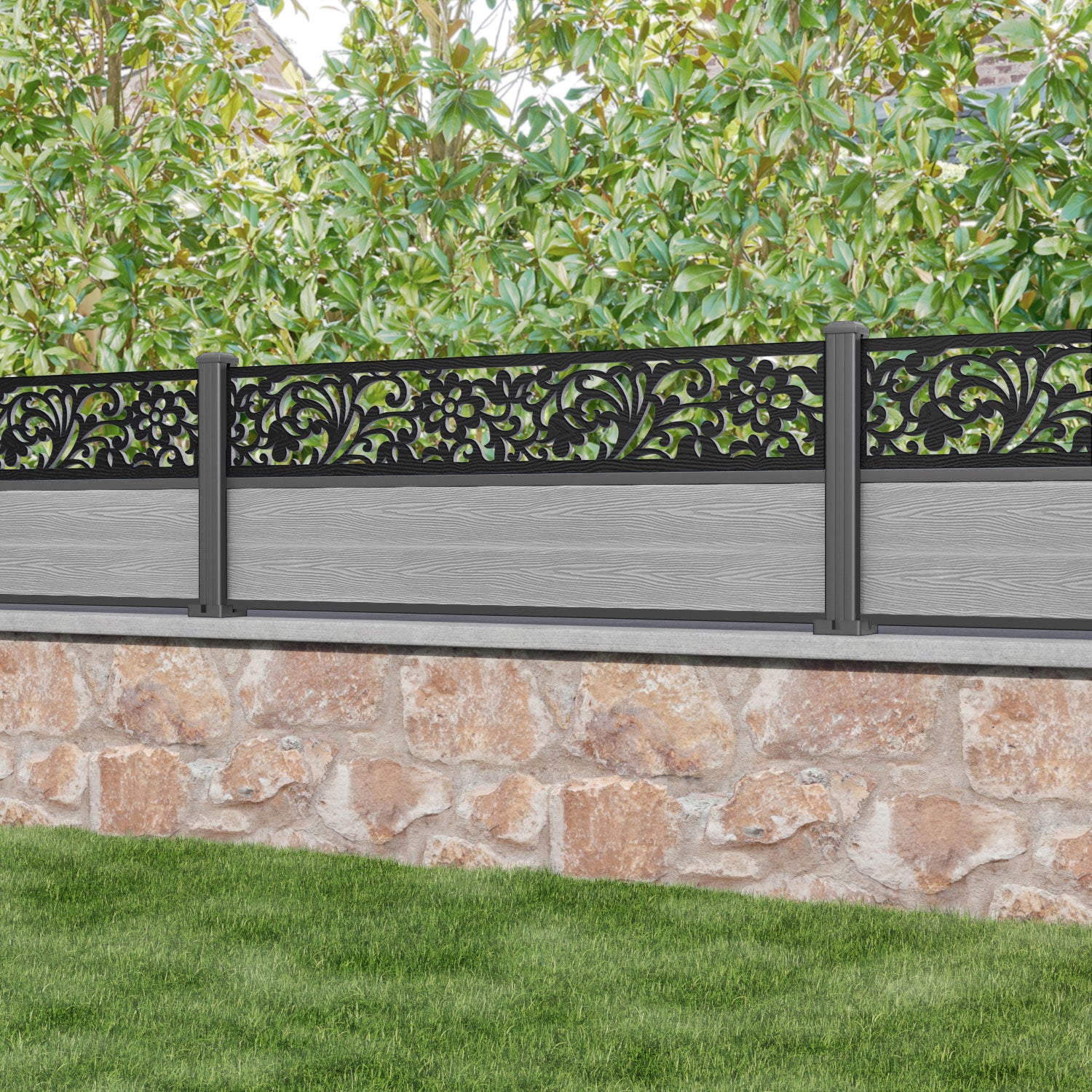 Classic Eden Fence Panel - Light Grey - with our aluminium posts