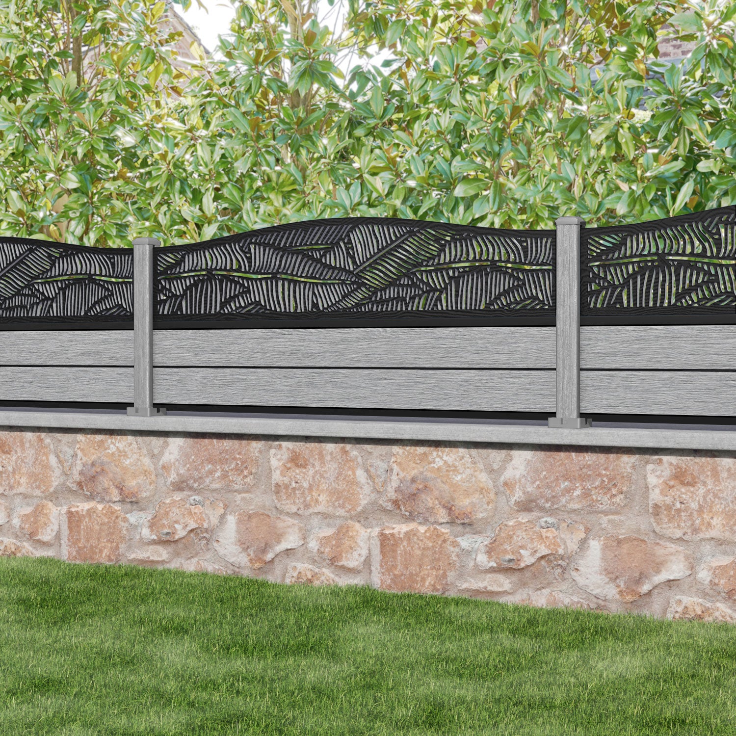 Fusion Feather Curved Top Fence Panel - Light Grey - with our composite posts