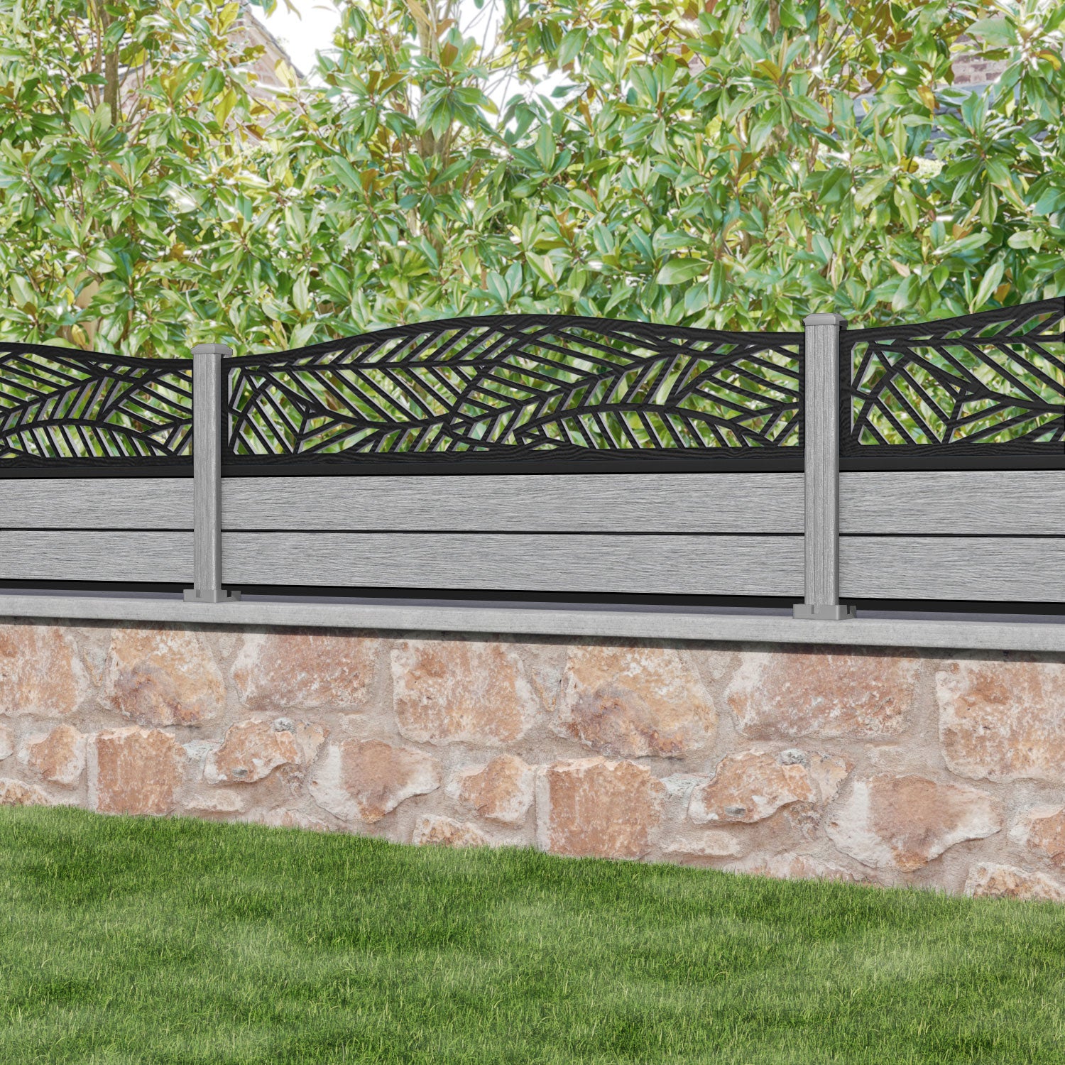 Fusion Habitat Curved Top Fence Panel - Light Grey - with our composite posts