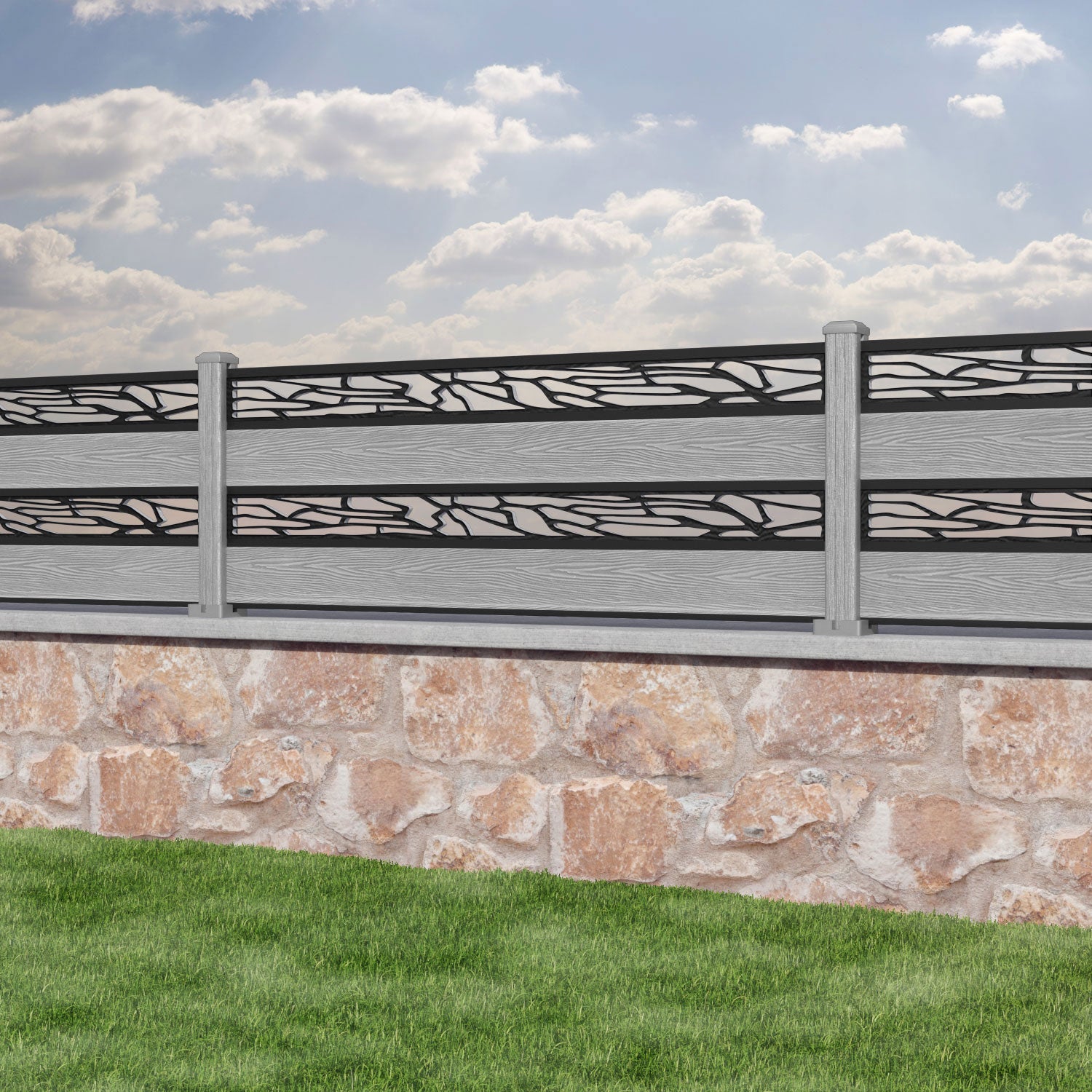 Classic Shatter Split Screen Fence Panel - Light Grey - with our composite posts
