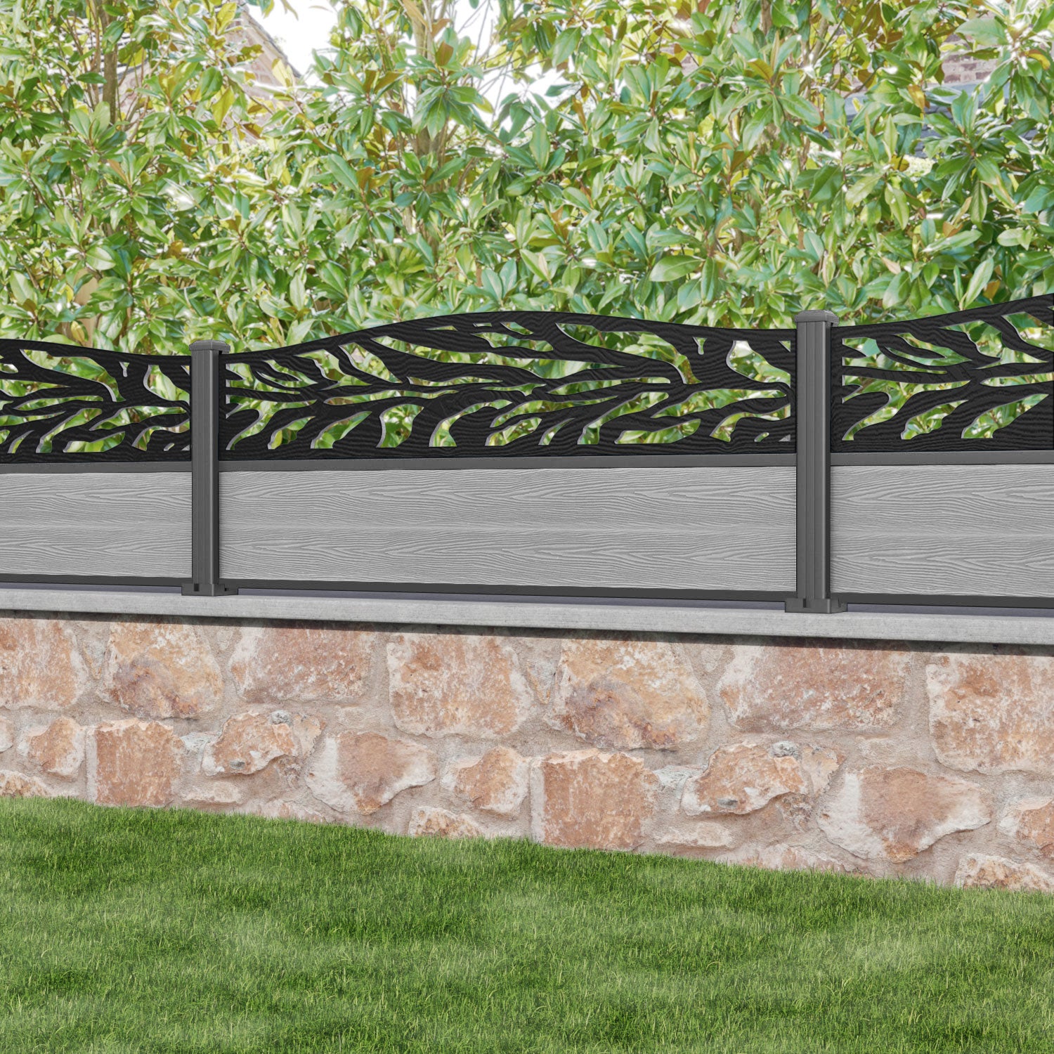 Classic Malawi Curved Top Fence Panel - Light Grey - with our aluminium posts